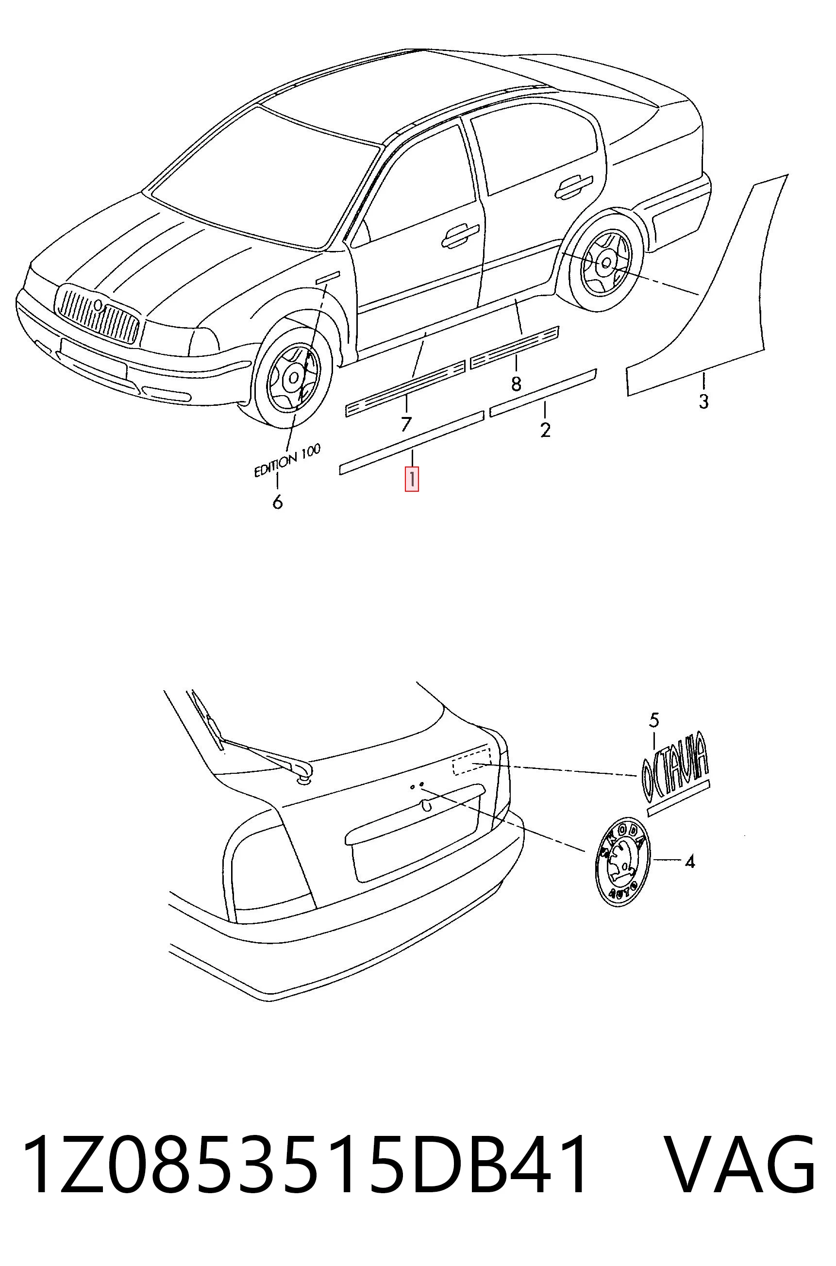 1Z0853515DB41 VAG Listón embellecedor de puerta delantera izquierda 