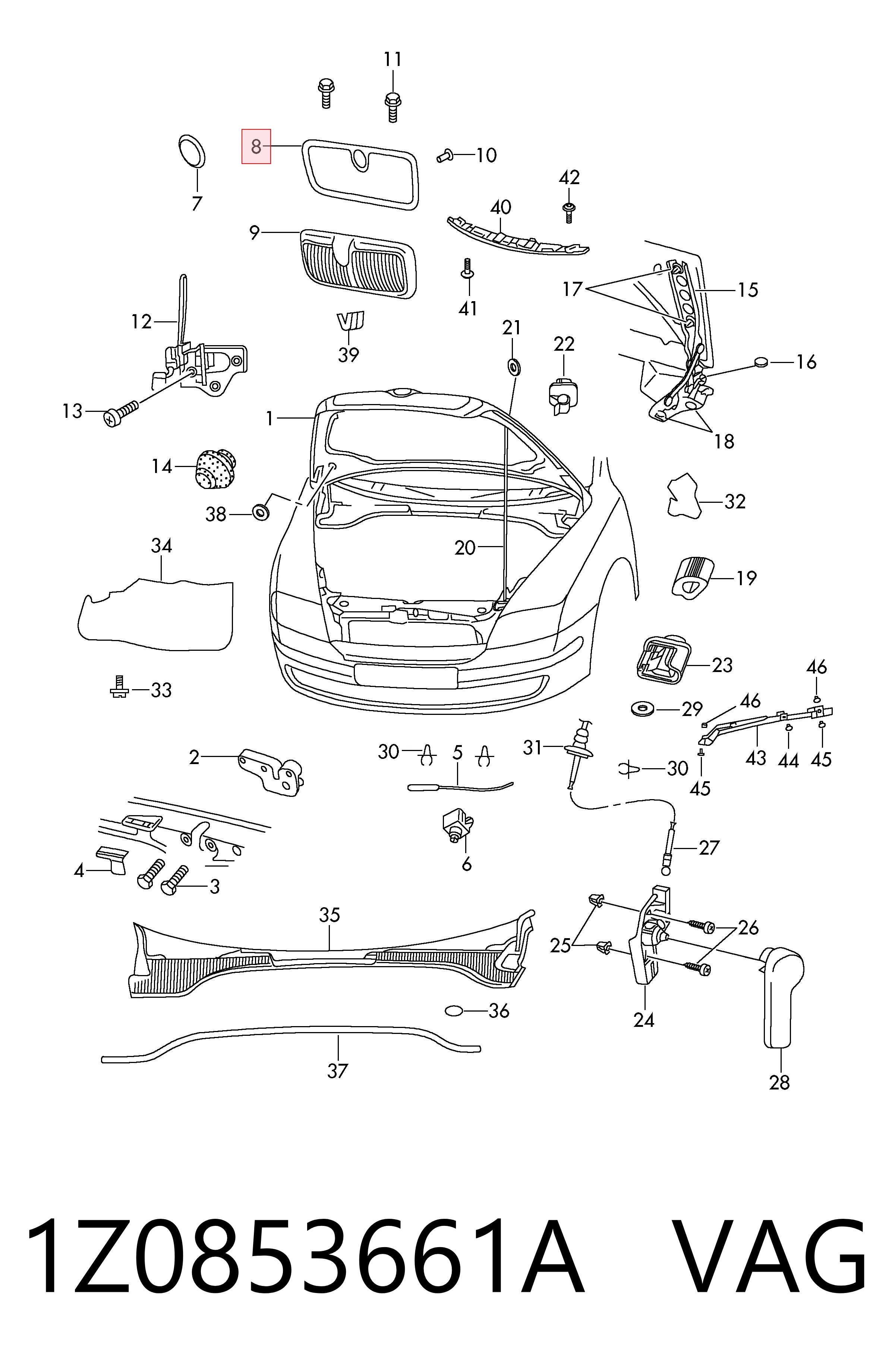 1Z0853661A VAG Moldura de la rejilla del radiador