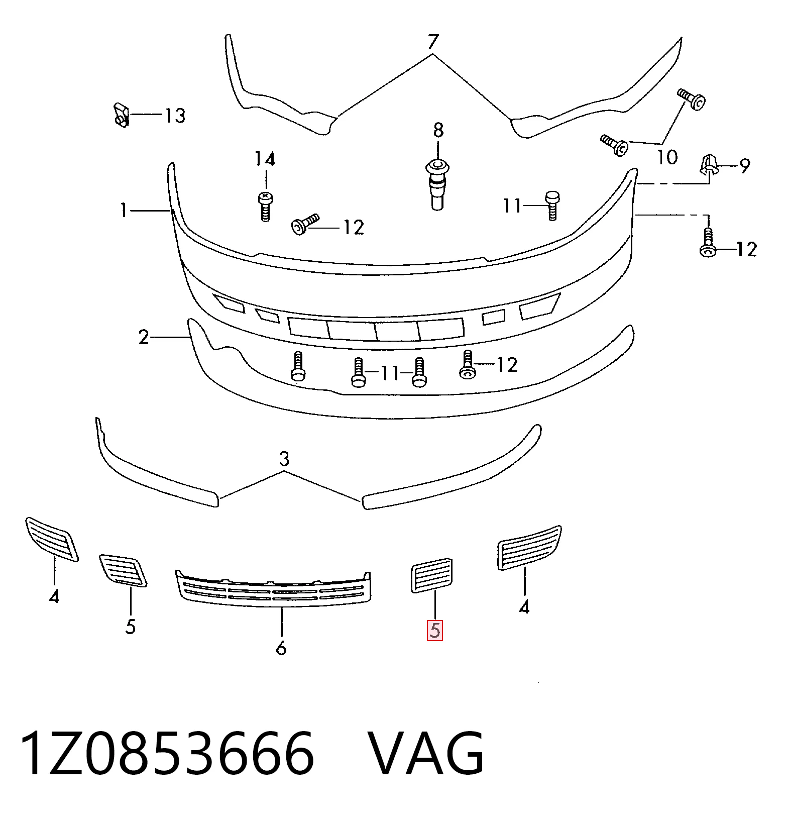 1Z0853666 VAG Rejilla derecha del parachoques delantero