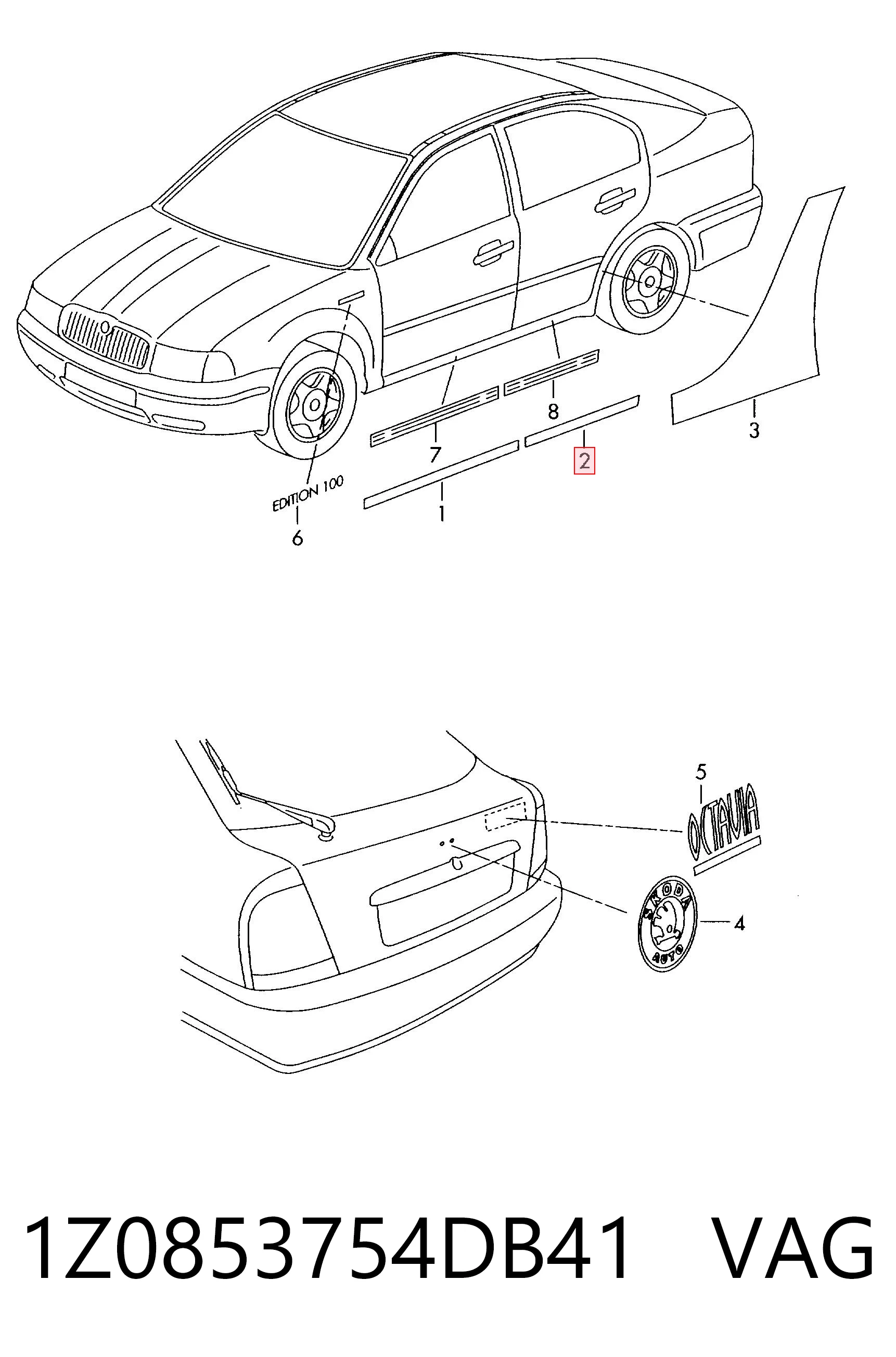 1Z0853754DB41 VAG Listón embellecedor de puerta trasera derecha