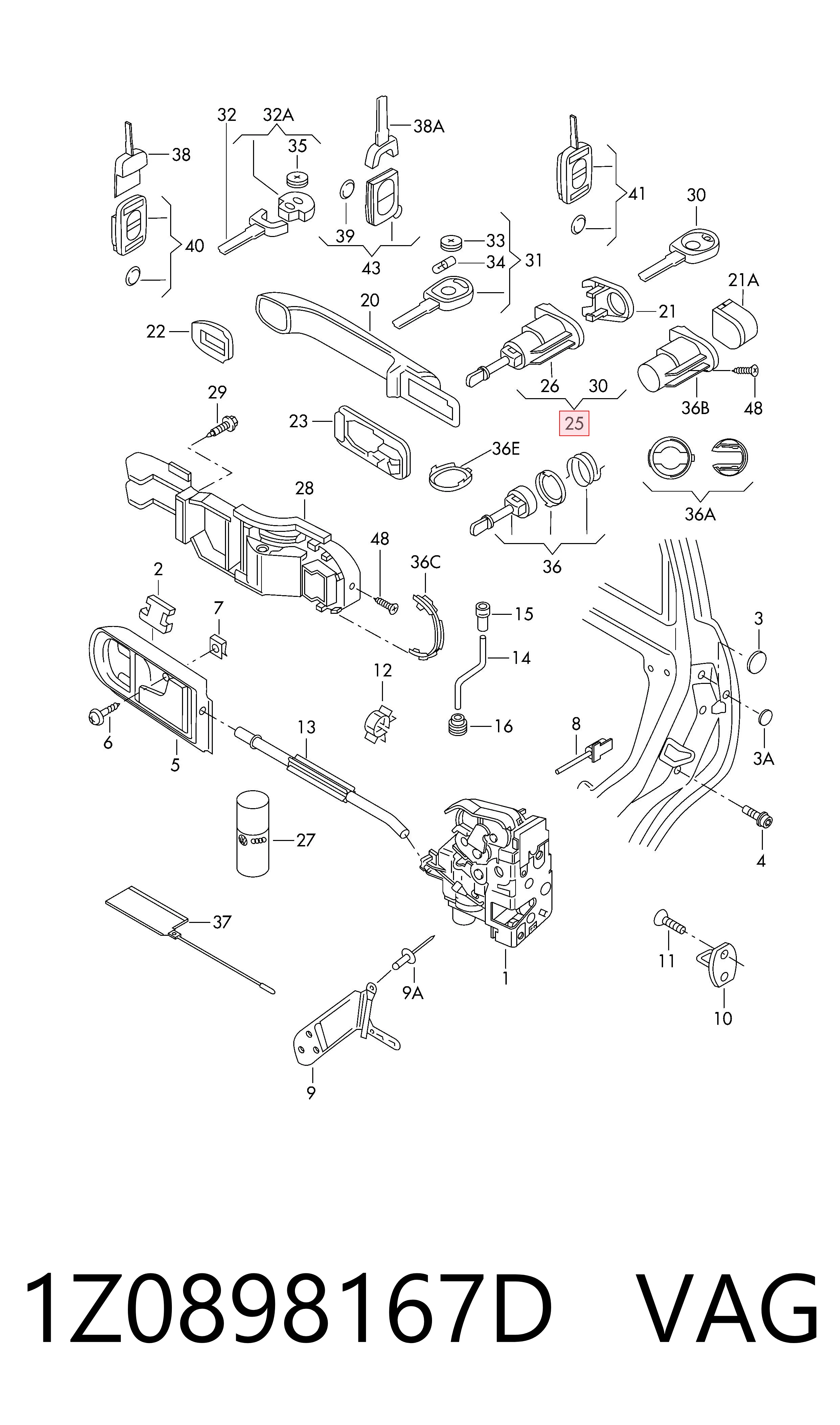 1Z0898167D VAG Cilindro de cerradura de puerta delantera izquierda