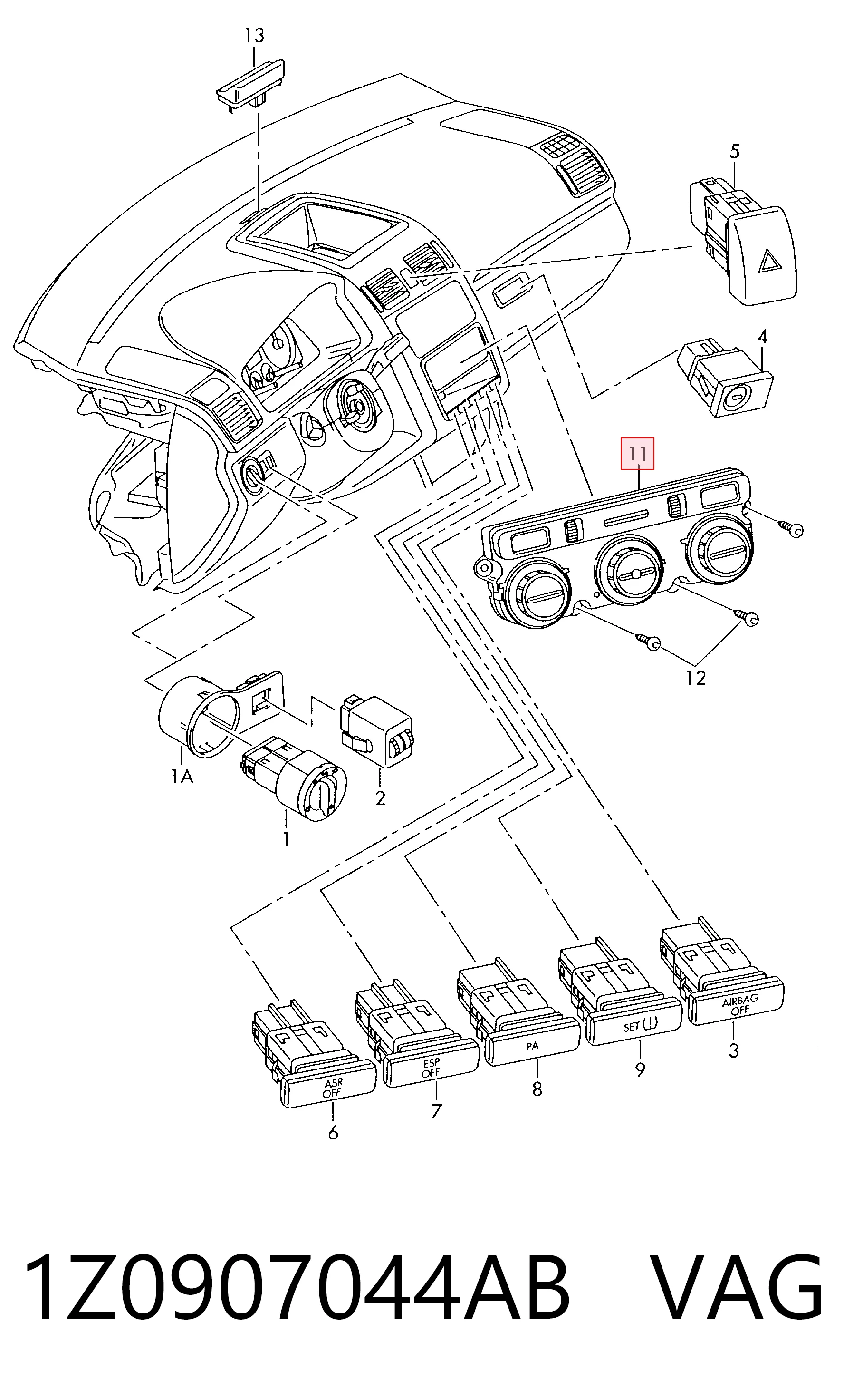 1Z0907044AB VAG Unidad de control de la ventilación