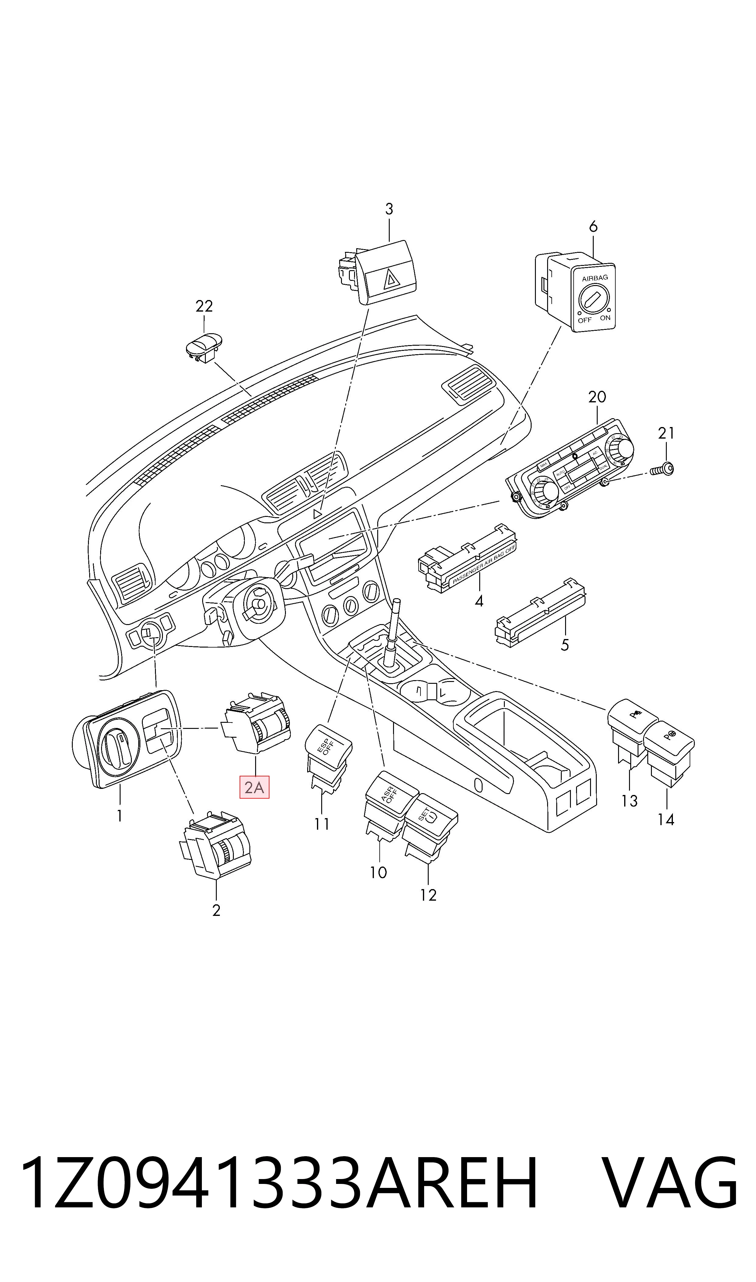 1Z0941333AREH VAG Botón del regulador de altura de faros
