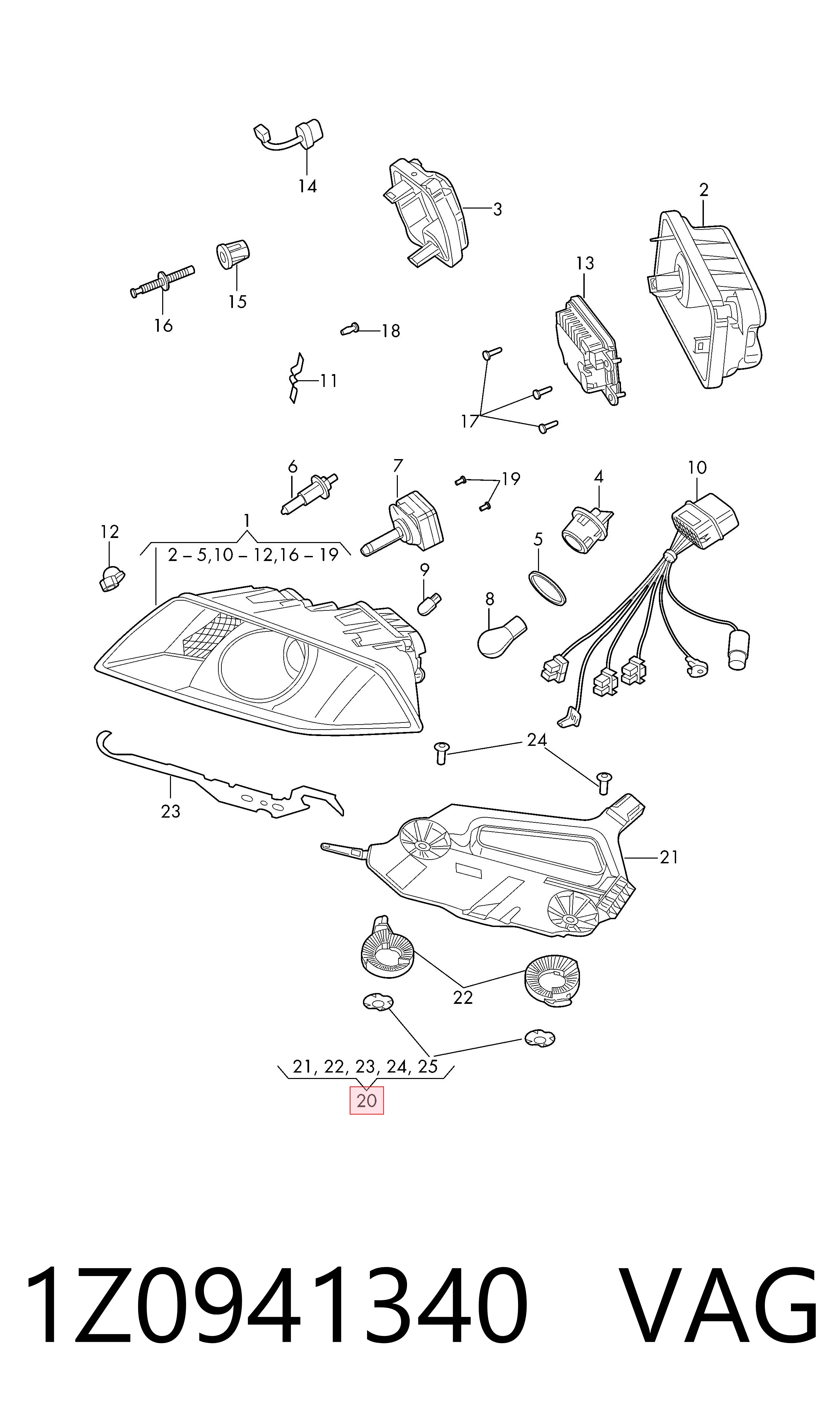 1Z0941340 VAG Soporte de fijación del faro delantero derecho