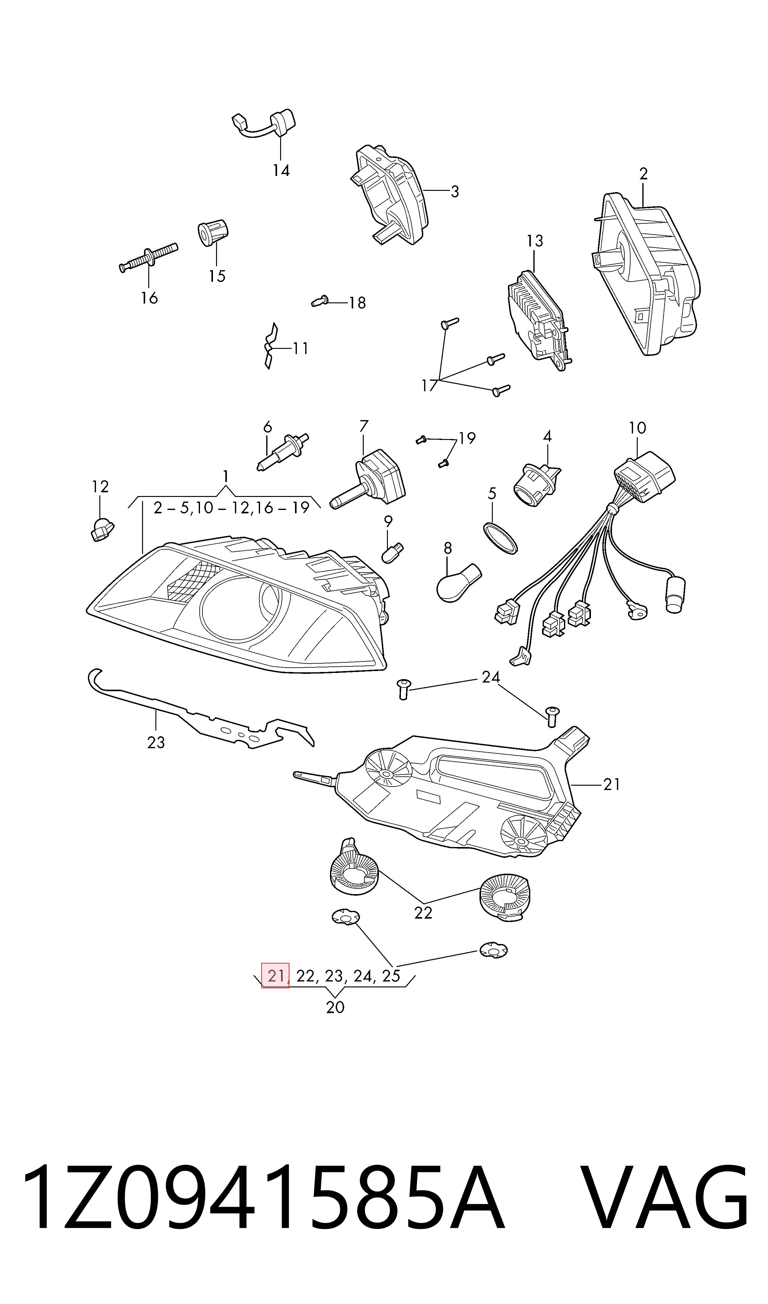 1Z0941585A VAG Soporte de fijación del faro delantero derecho