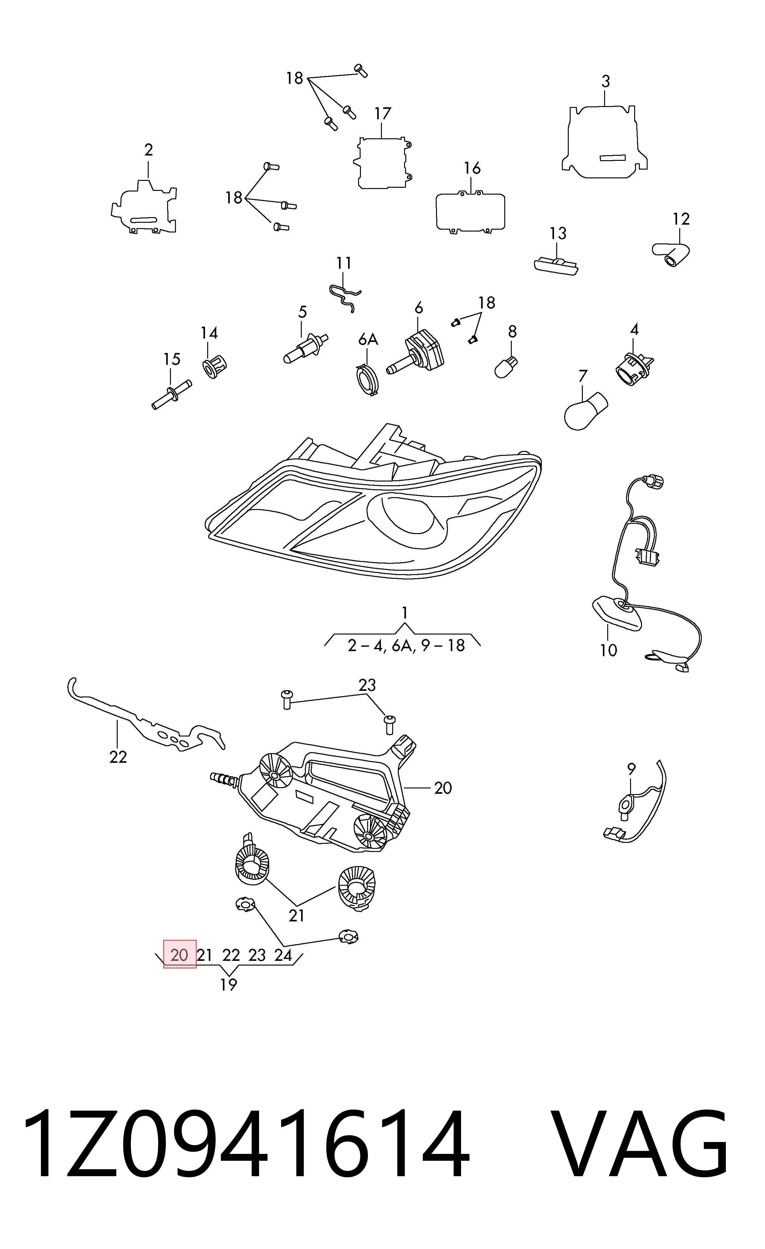 1Z0941614 VAG Soporte de fijación del faro delantero derecho