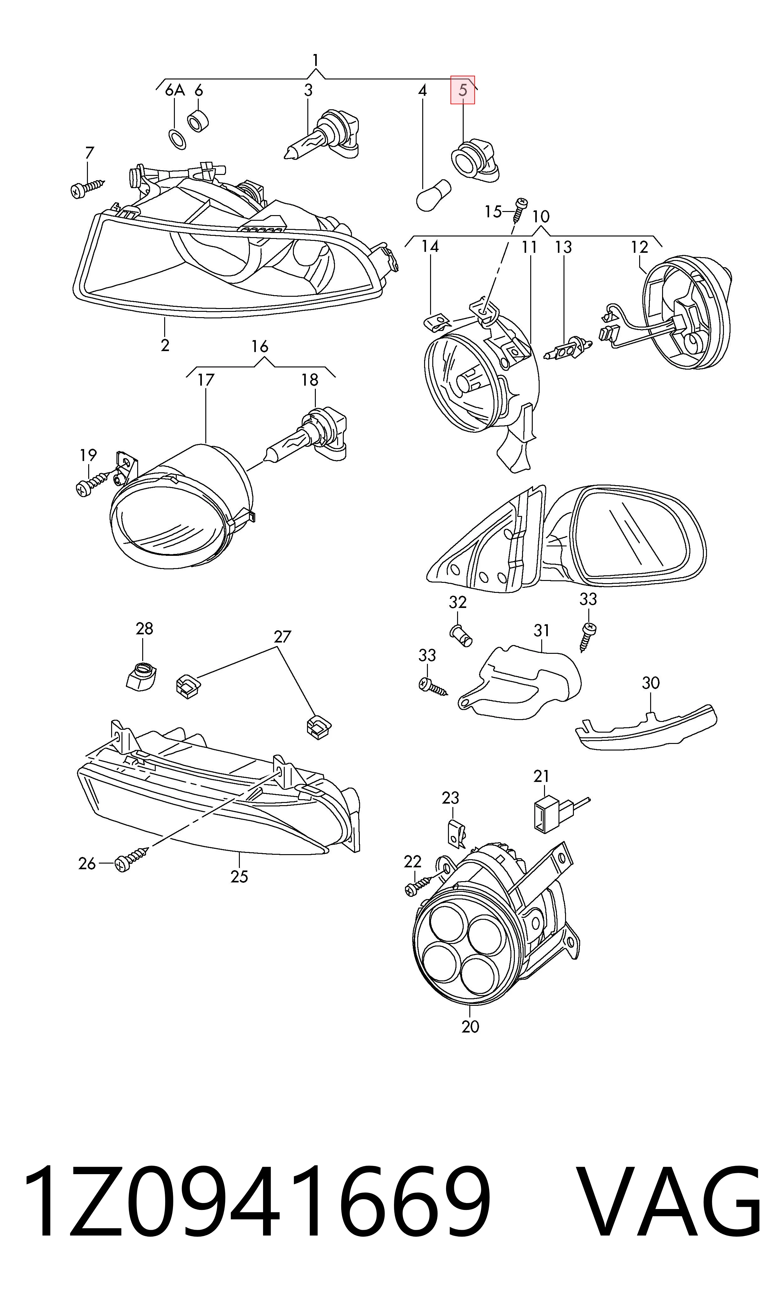 1Z0941669 VAG Portalámparas de faro