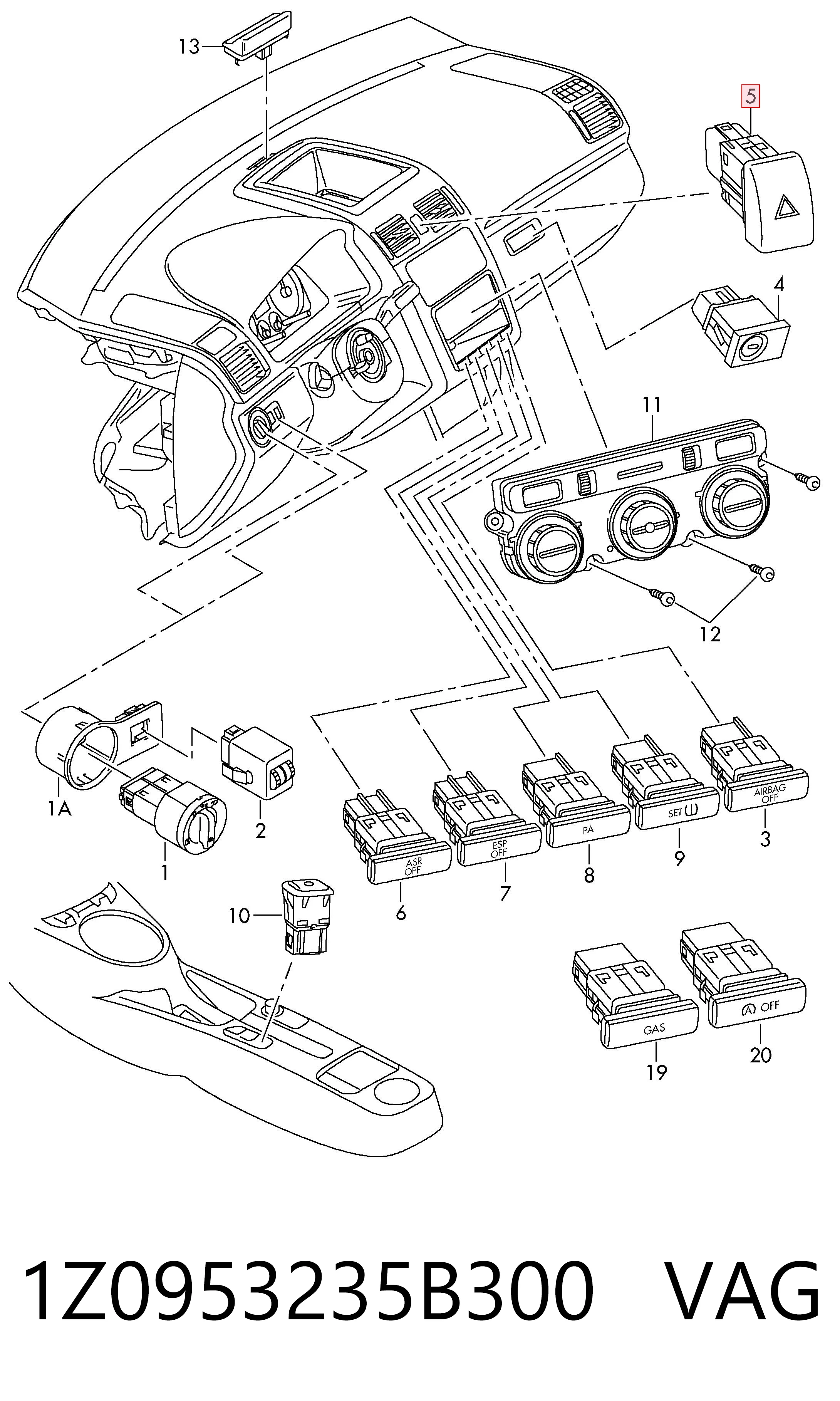 1Z0953235B300 VAG Botón de emergencia