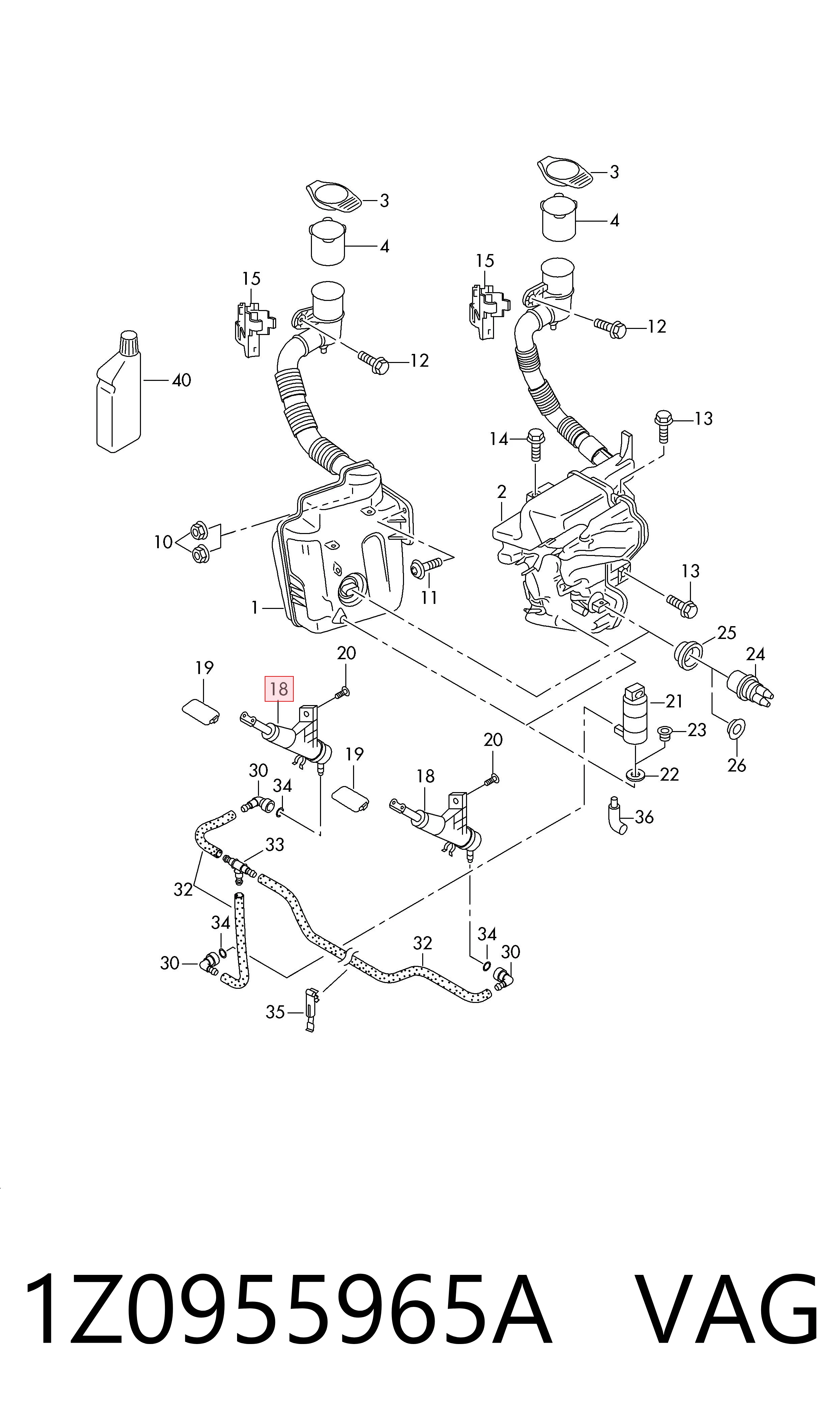 1Z0955965A VAG Soporte de inyector del lavafaros (cilindro elevador)