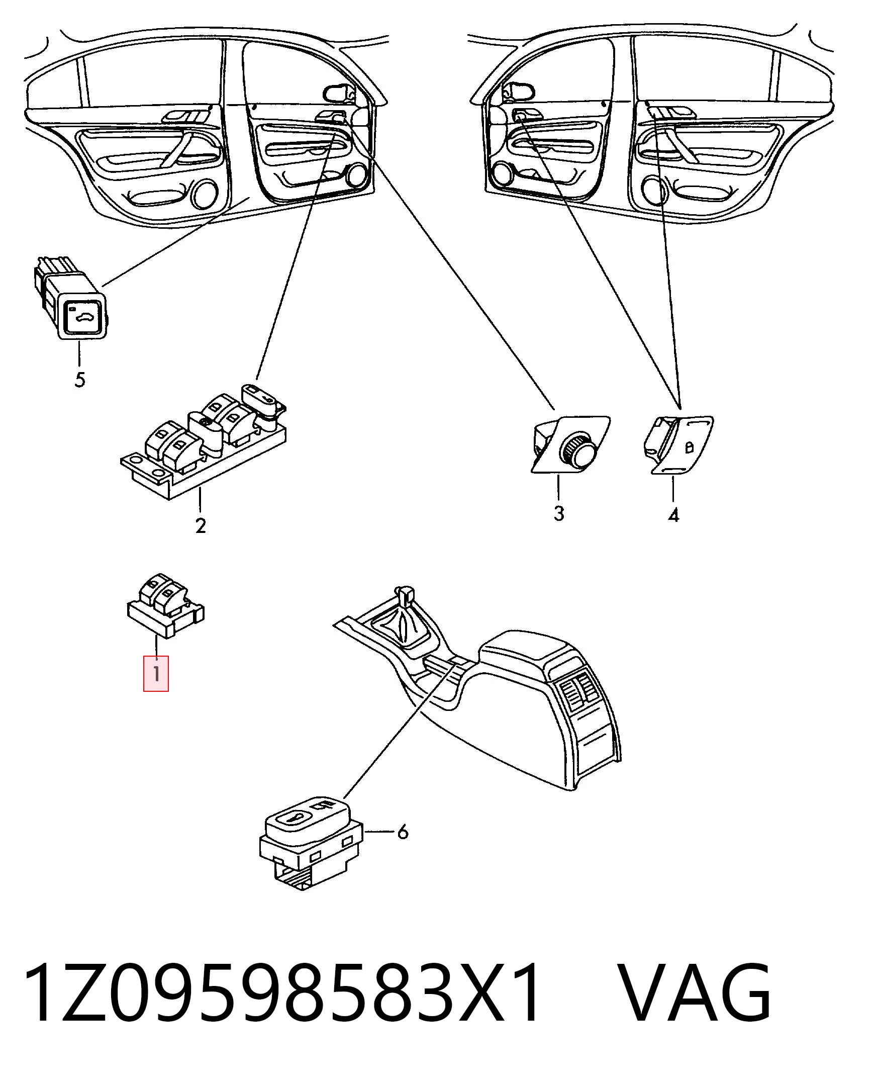 1Z09598583X1 VAG Unidad de control de elevalunas delantera izquierda