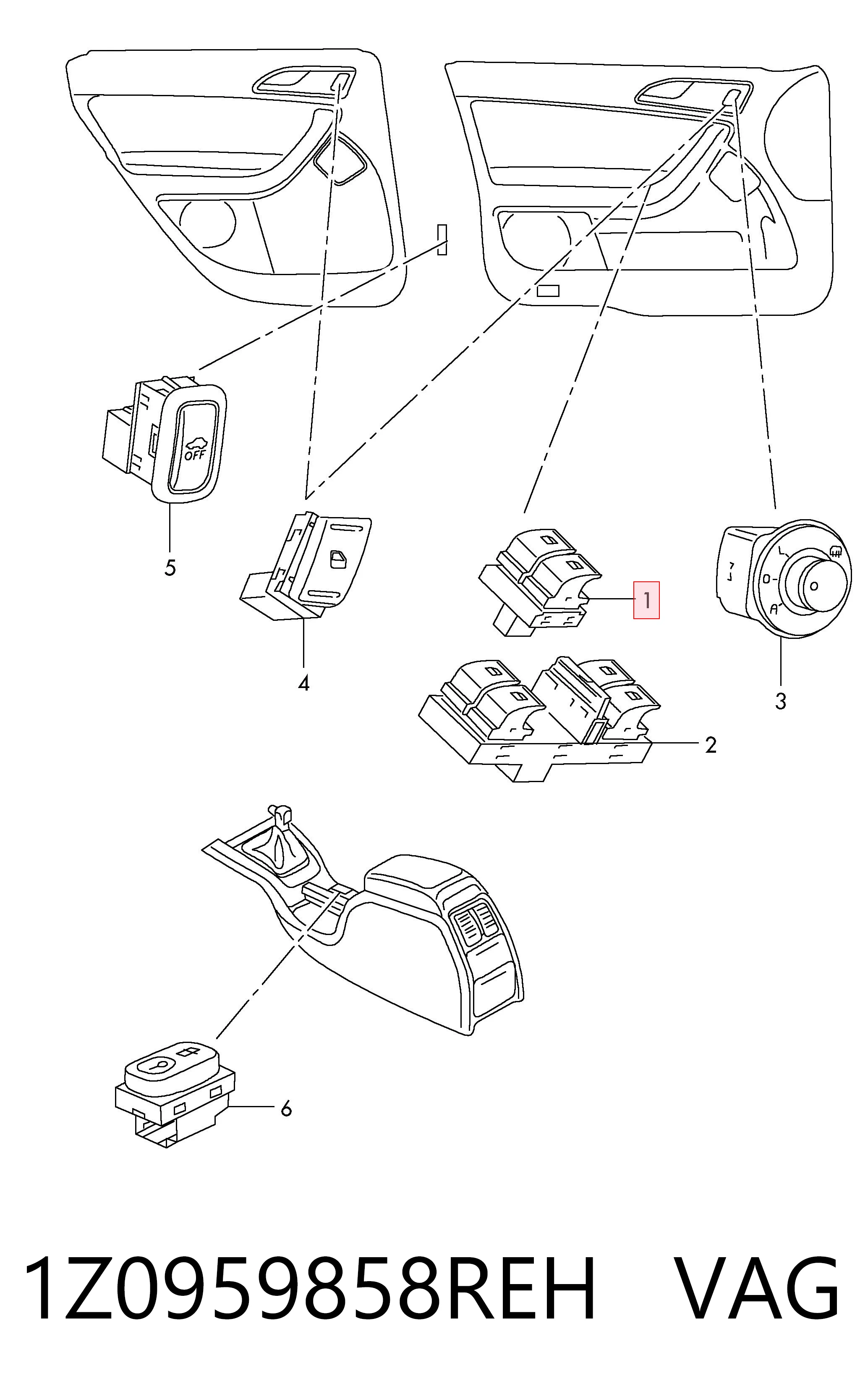 1Z0959858REH VAG Unidad de control de elevalunas delantera izquierda