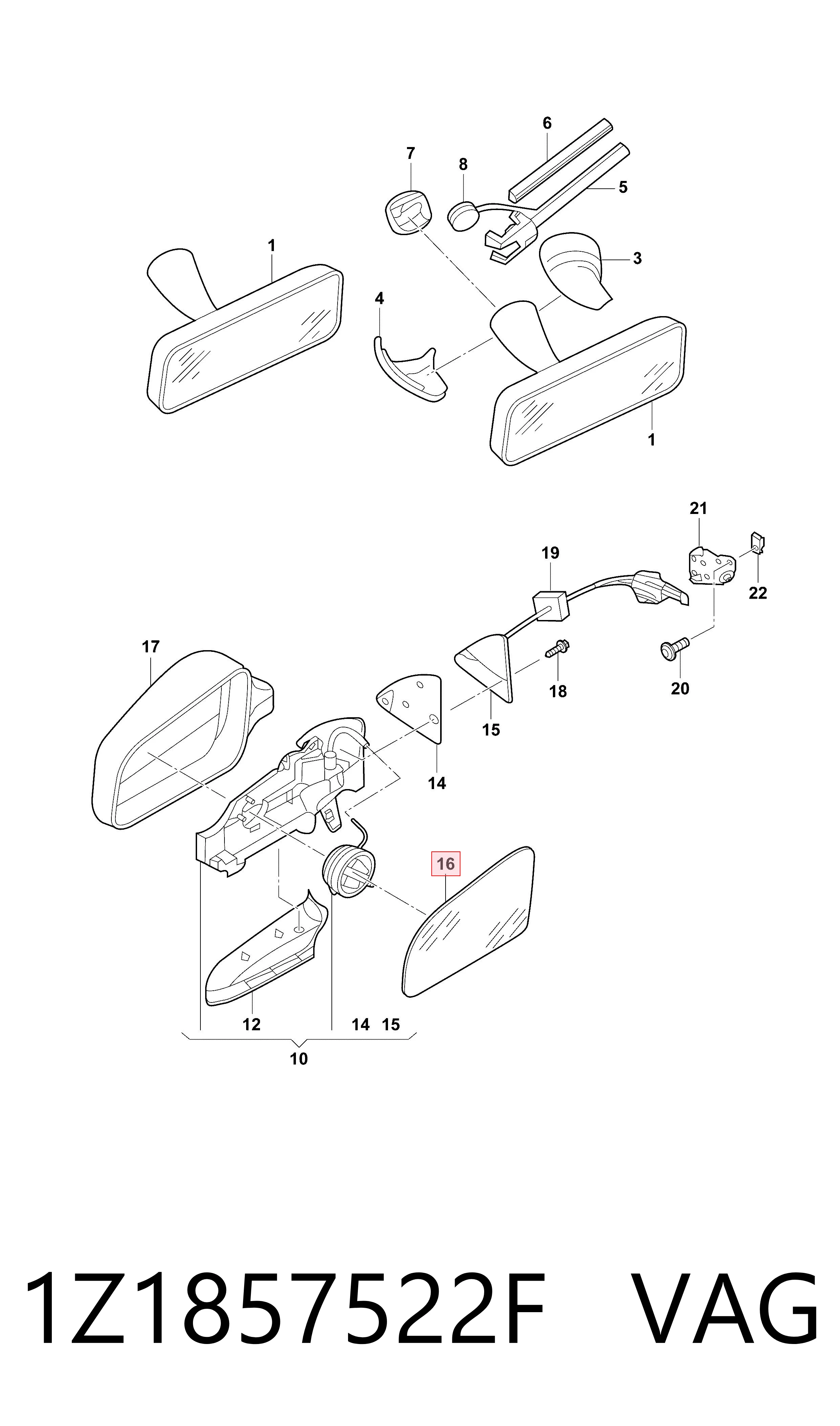 1Z1857522F VAG Cristal de espejo retrovisor derecho