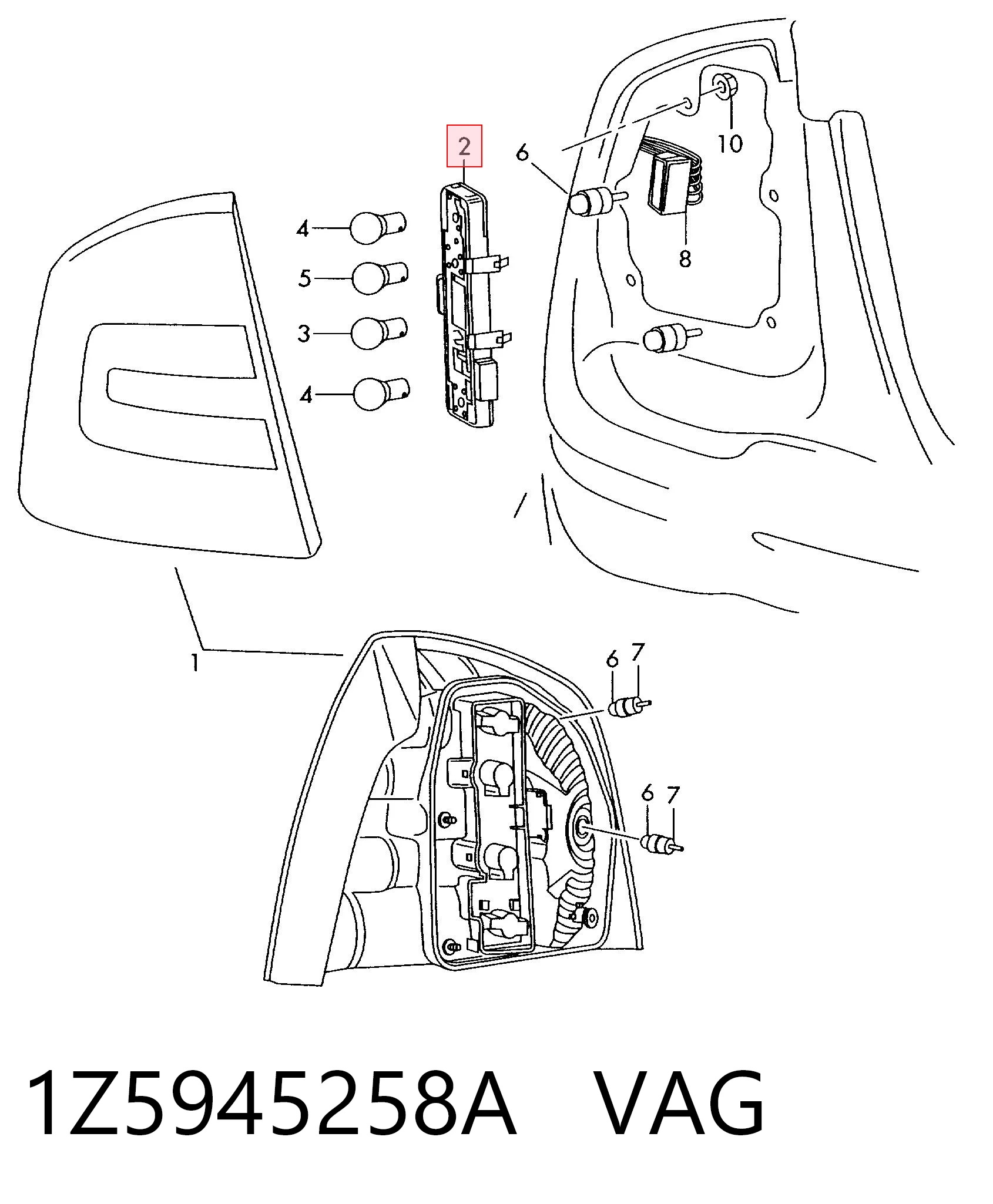 1Z5945258A VAG Placa de contacto de luz trasera