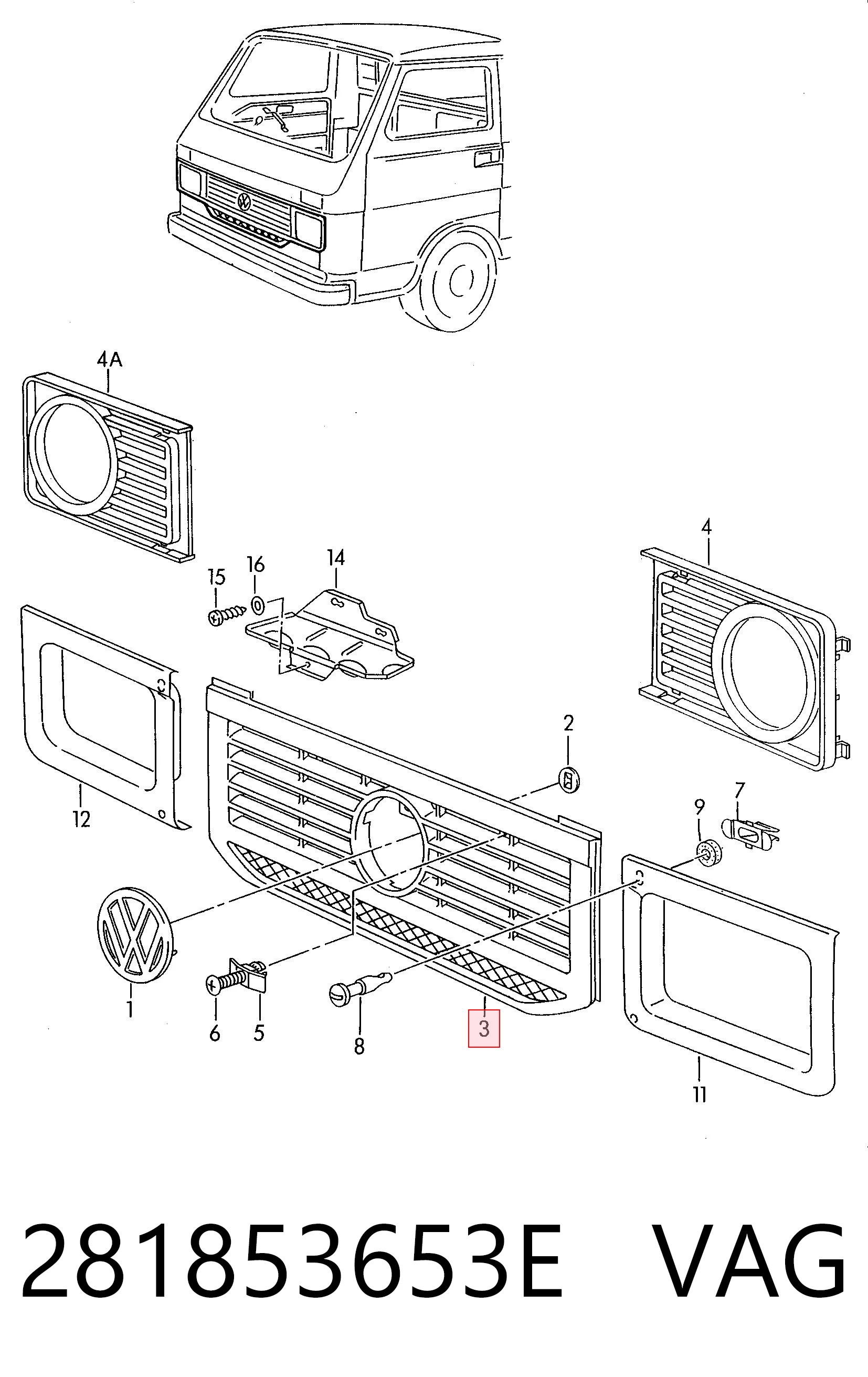 Comprar Parrilla del radiador Volkswagen LT I 281-363, 21A, 21B, 21D, 21E a bajo precio