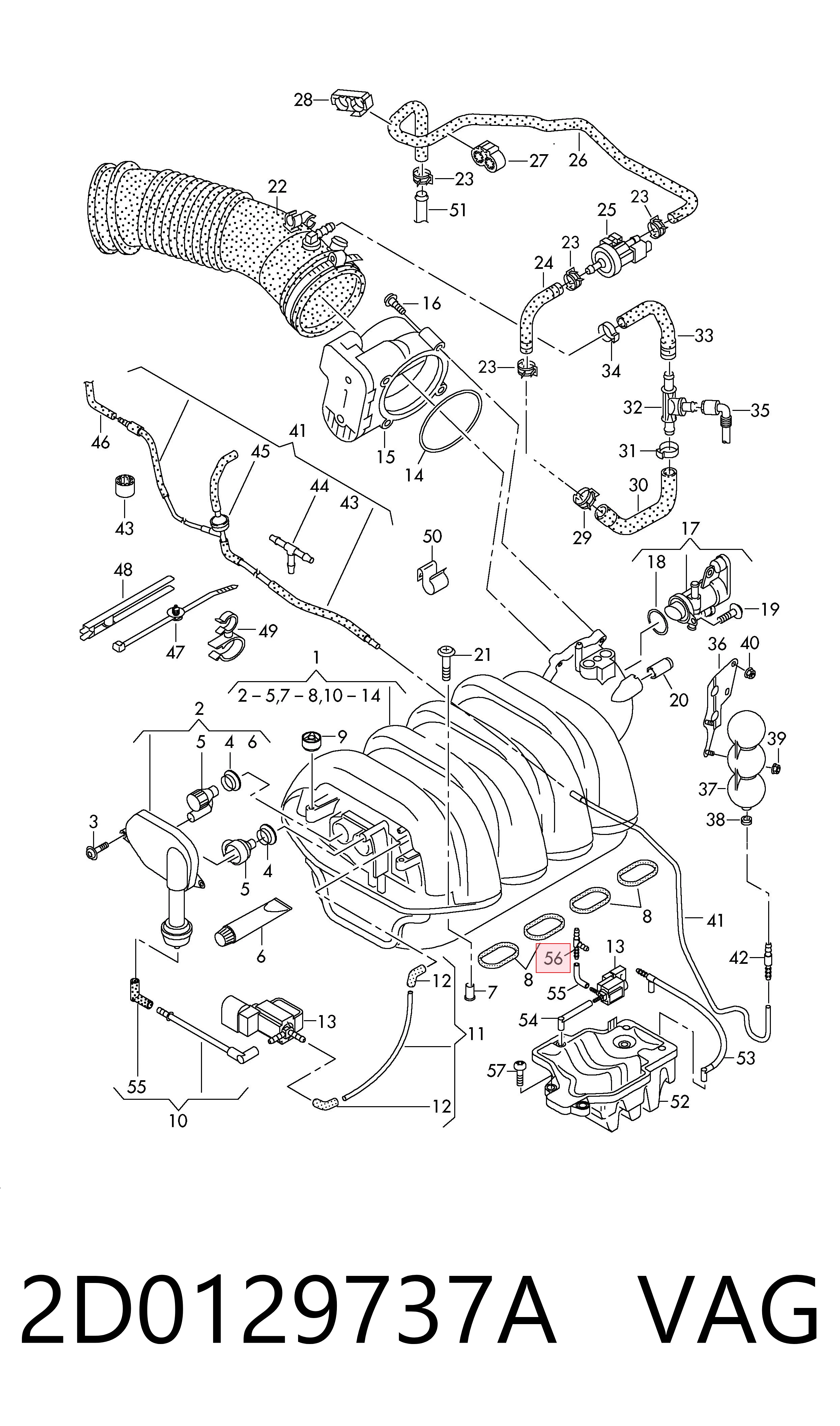 Manguera de vacío de control de EGR VAG 2D0129737A precio, desde 2,21 EUR