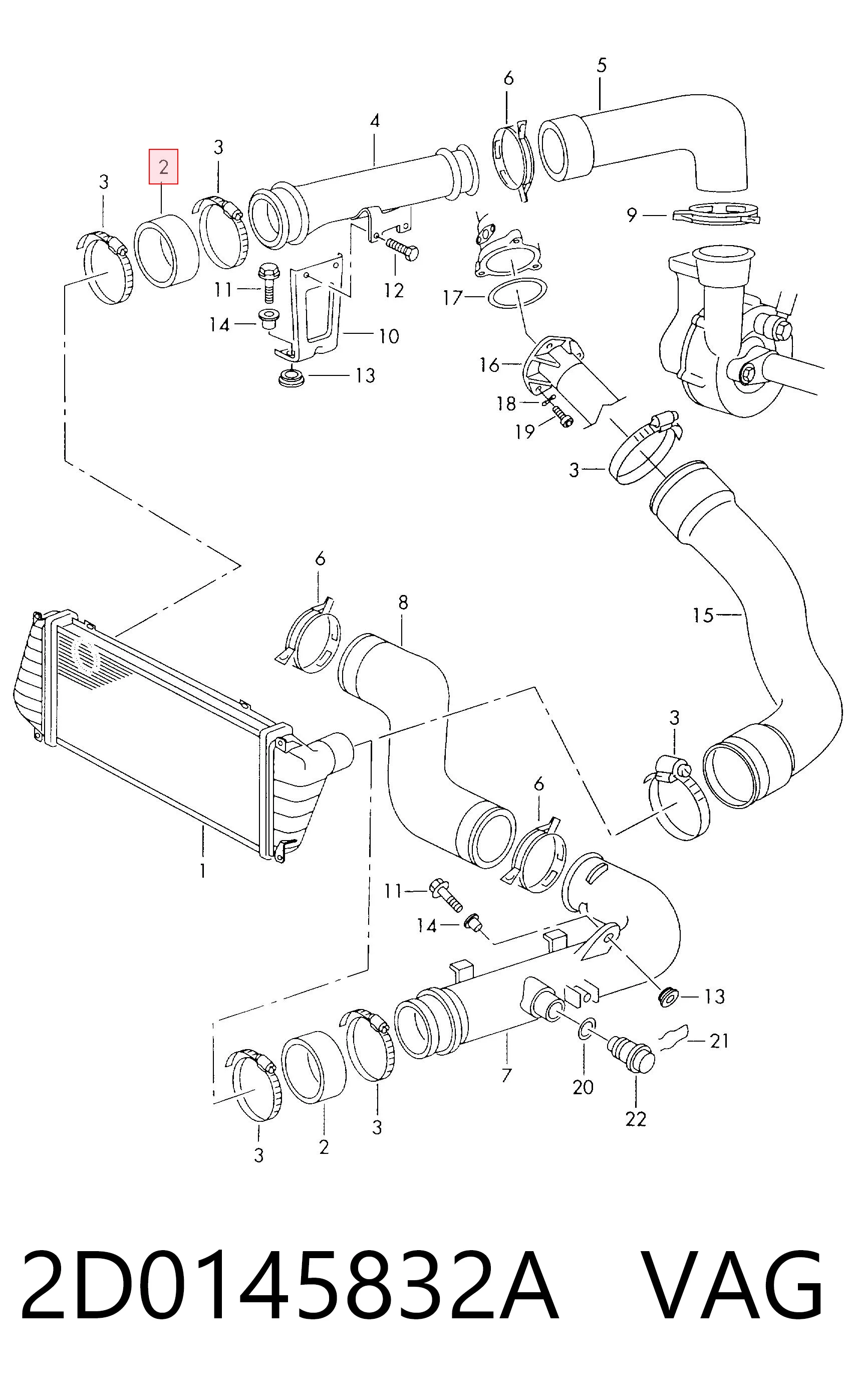 2D0145832A VAG Manguera del intercooler