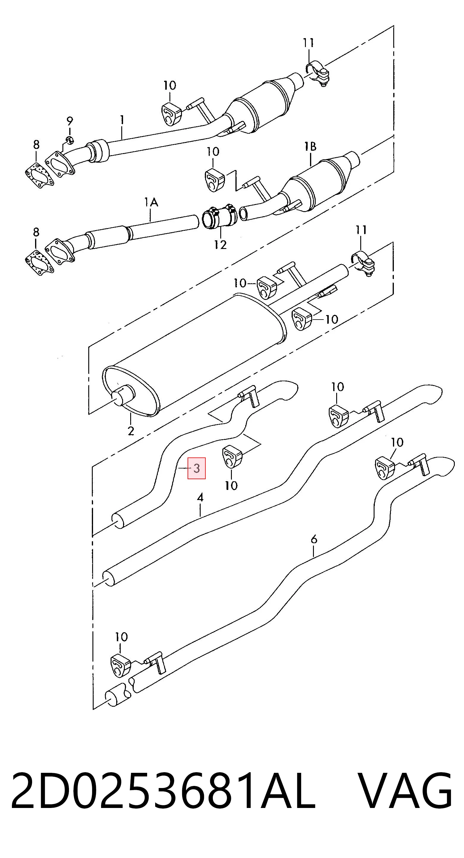 Silenciador trasero para Volkswagen LT 2DB, 2DE, 2DK