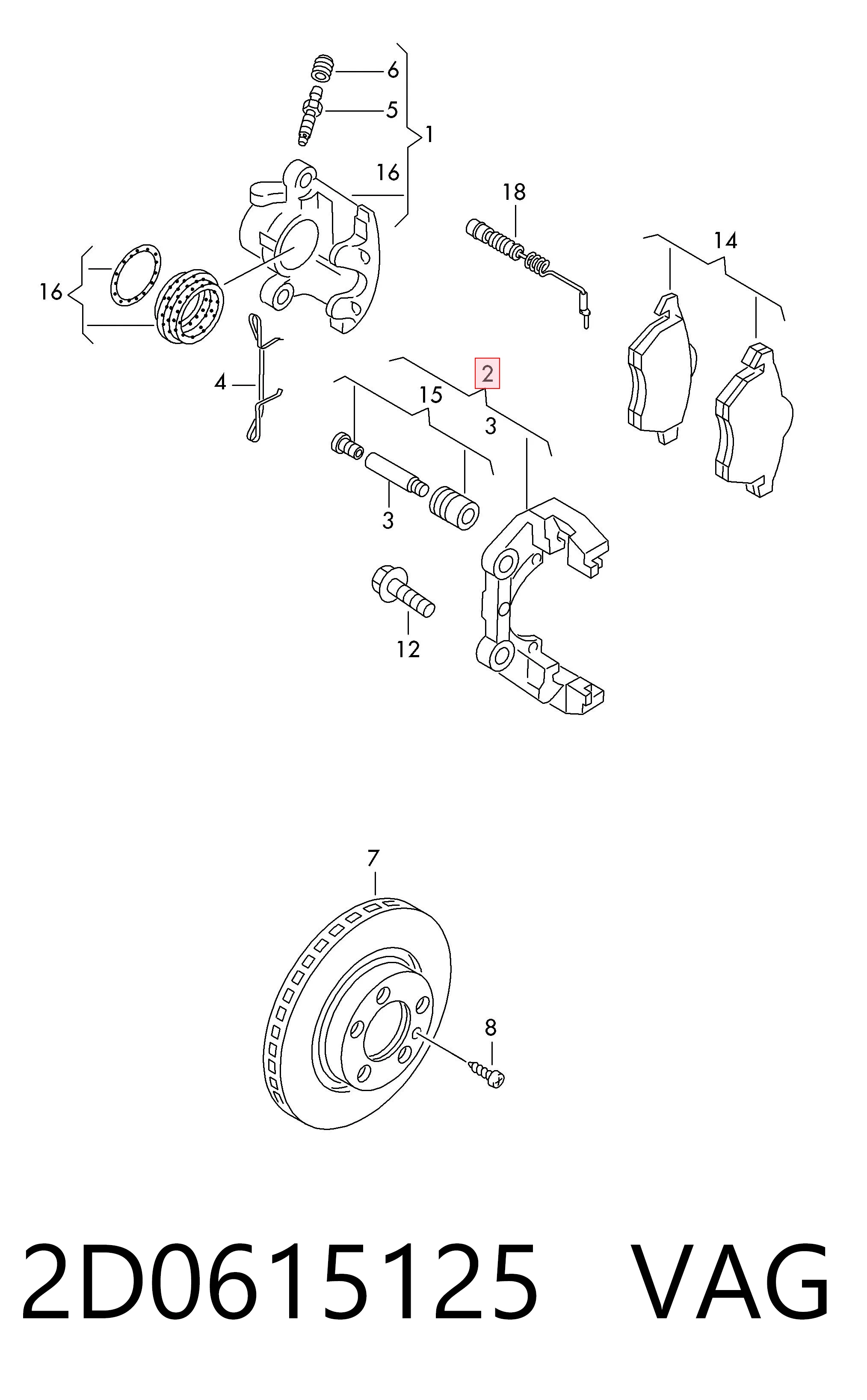2D0615125 VAG Soporte, pinza de freno delantera