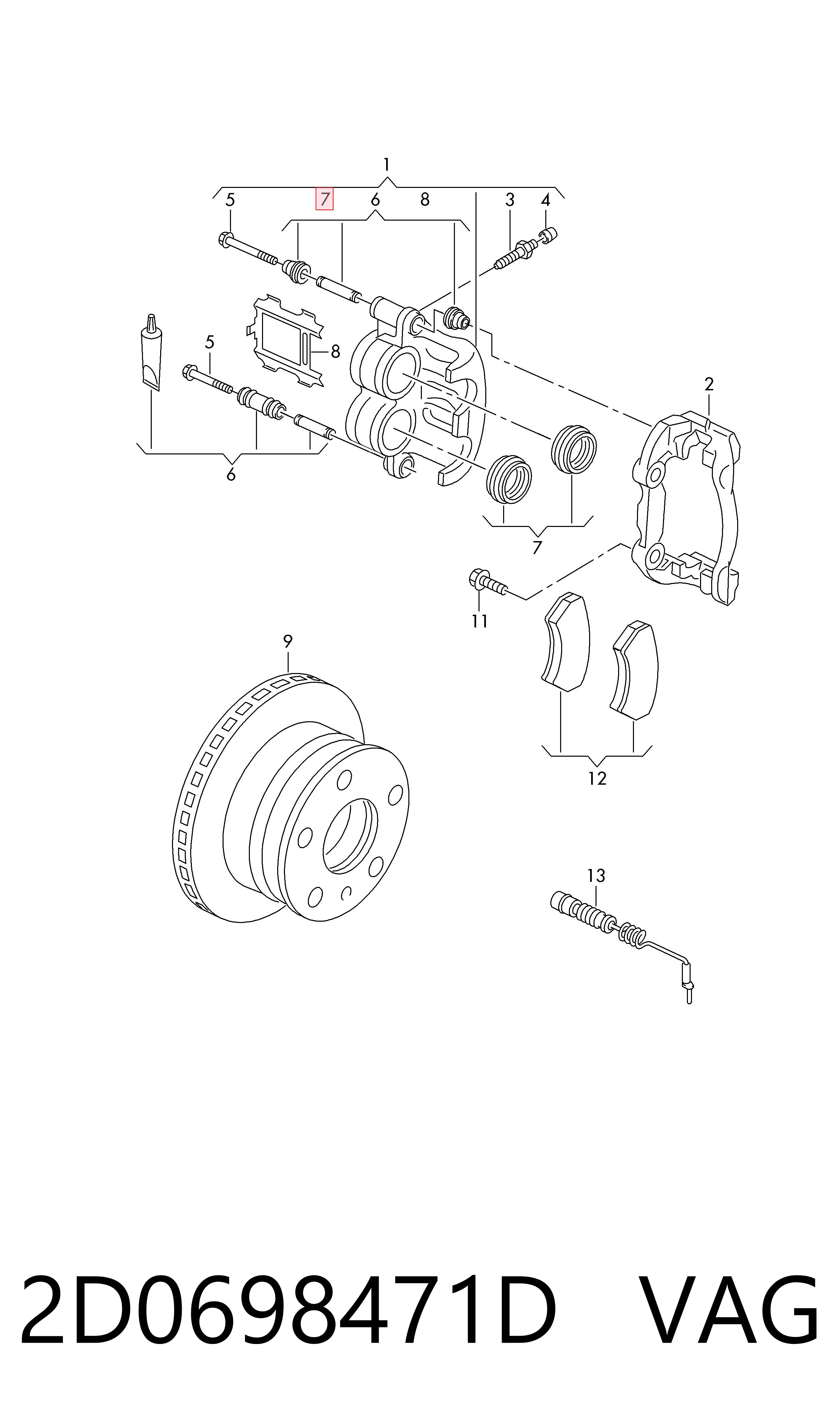2D0698471D VAG Kit de reparación de frenos trasero