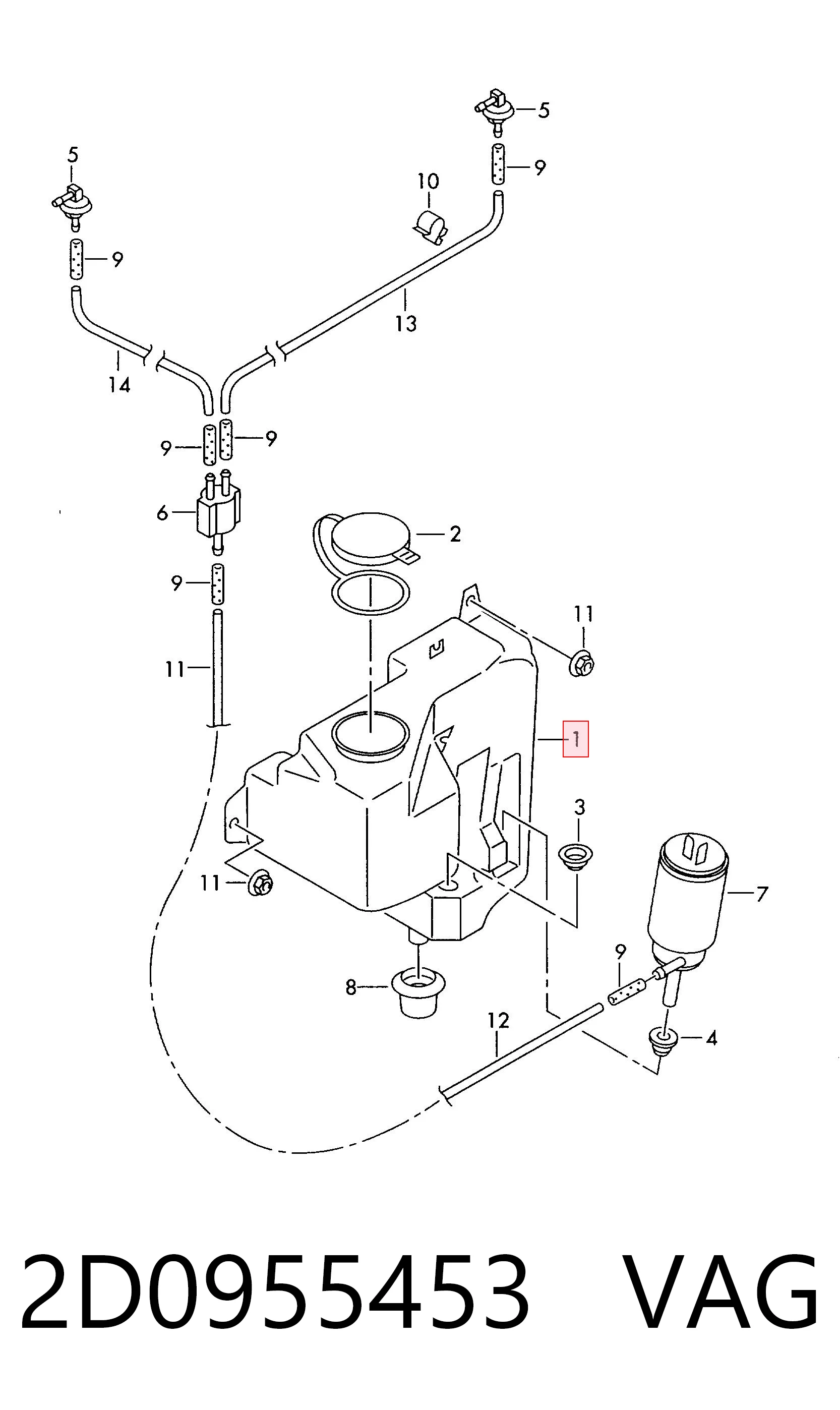 Depósito de limpiaparabrisas para Volkswagen LT 2DB, 2DE, 2DK