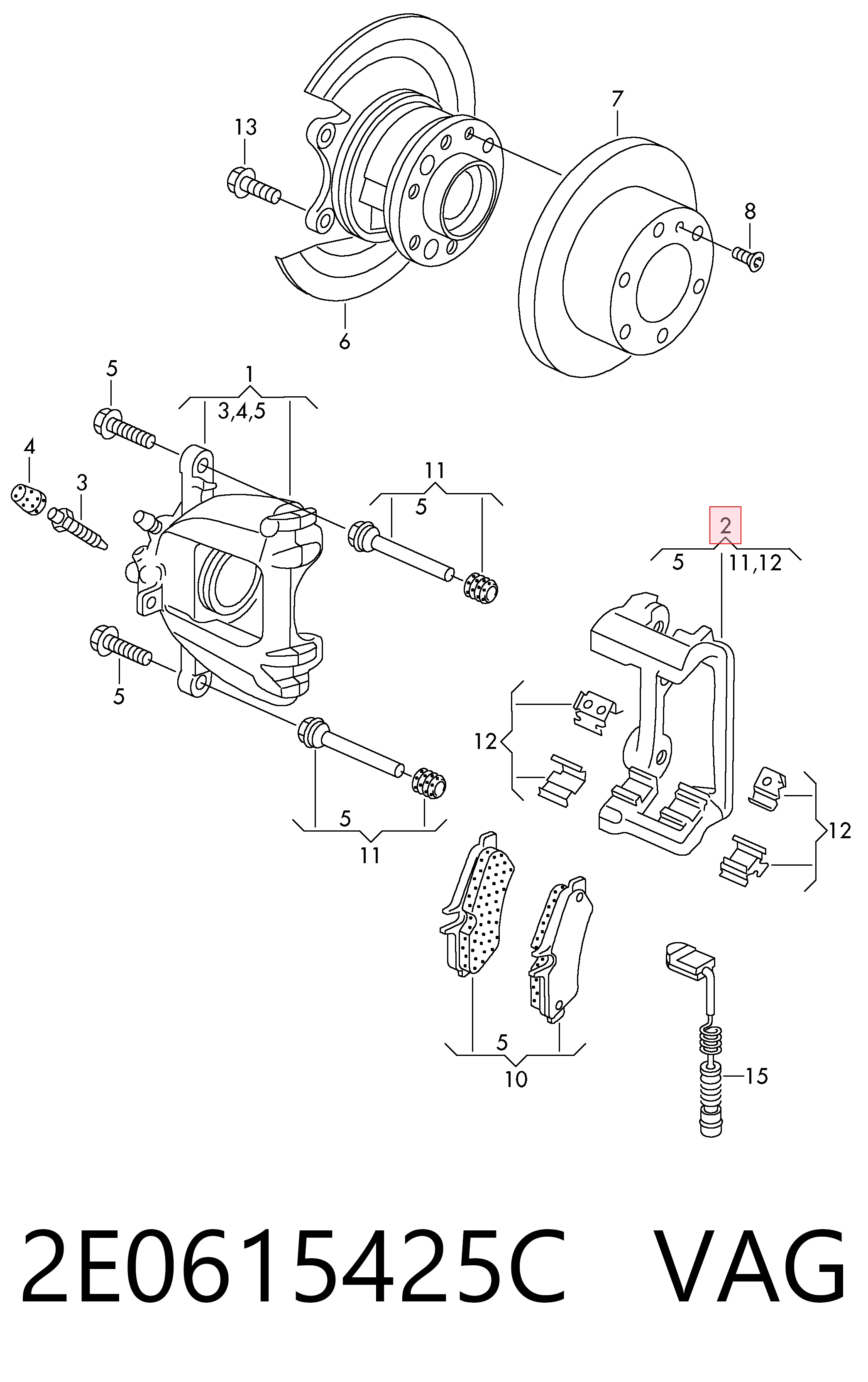 2E0615425C VAG Soporte de la pinza de freno trasera