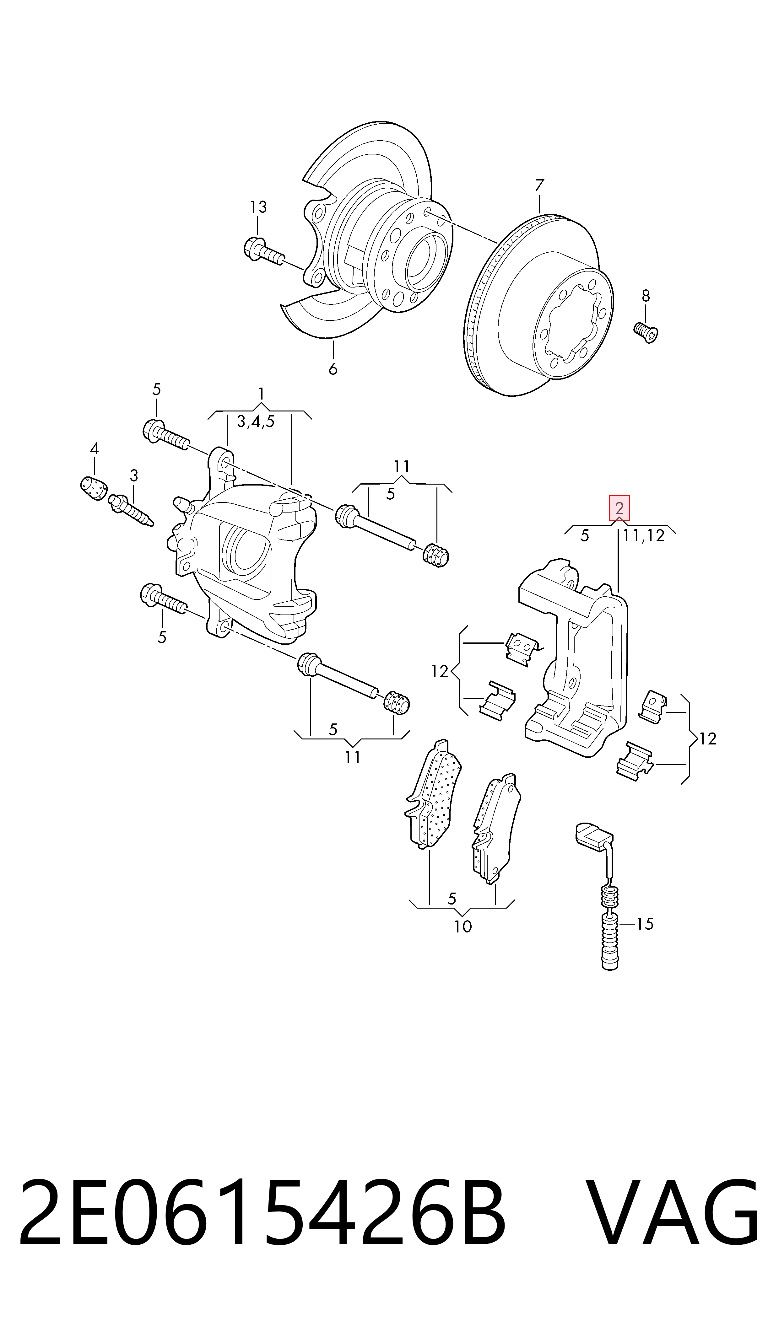 2E0615426B VAG Soporte de la pinza de freno trasera