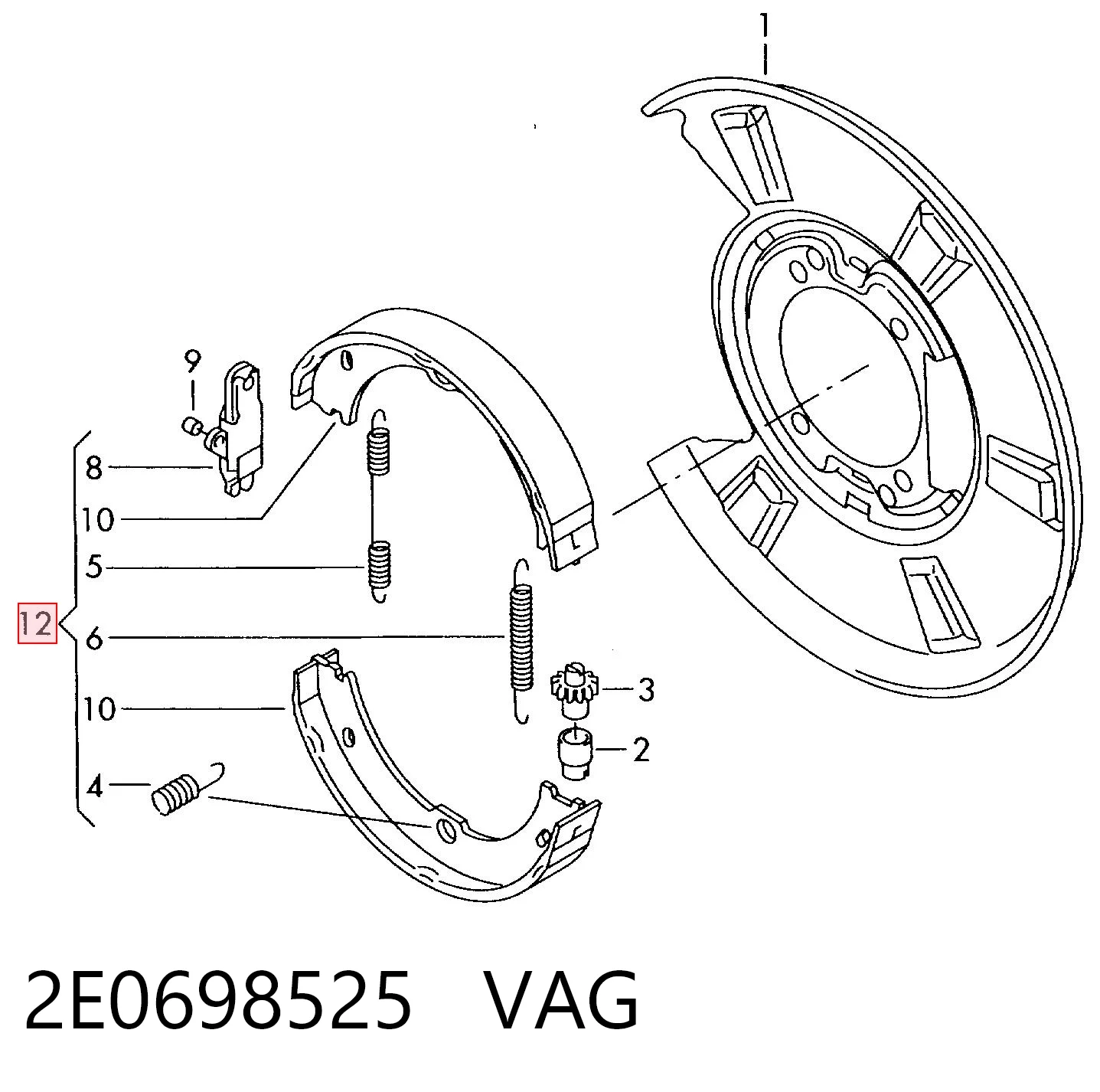 Zapatas de freno de mano 2E0698525 VAG
