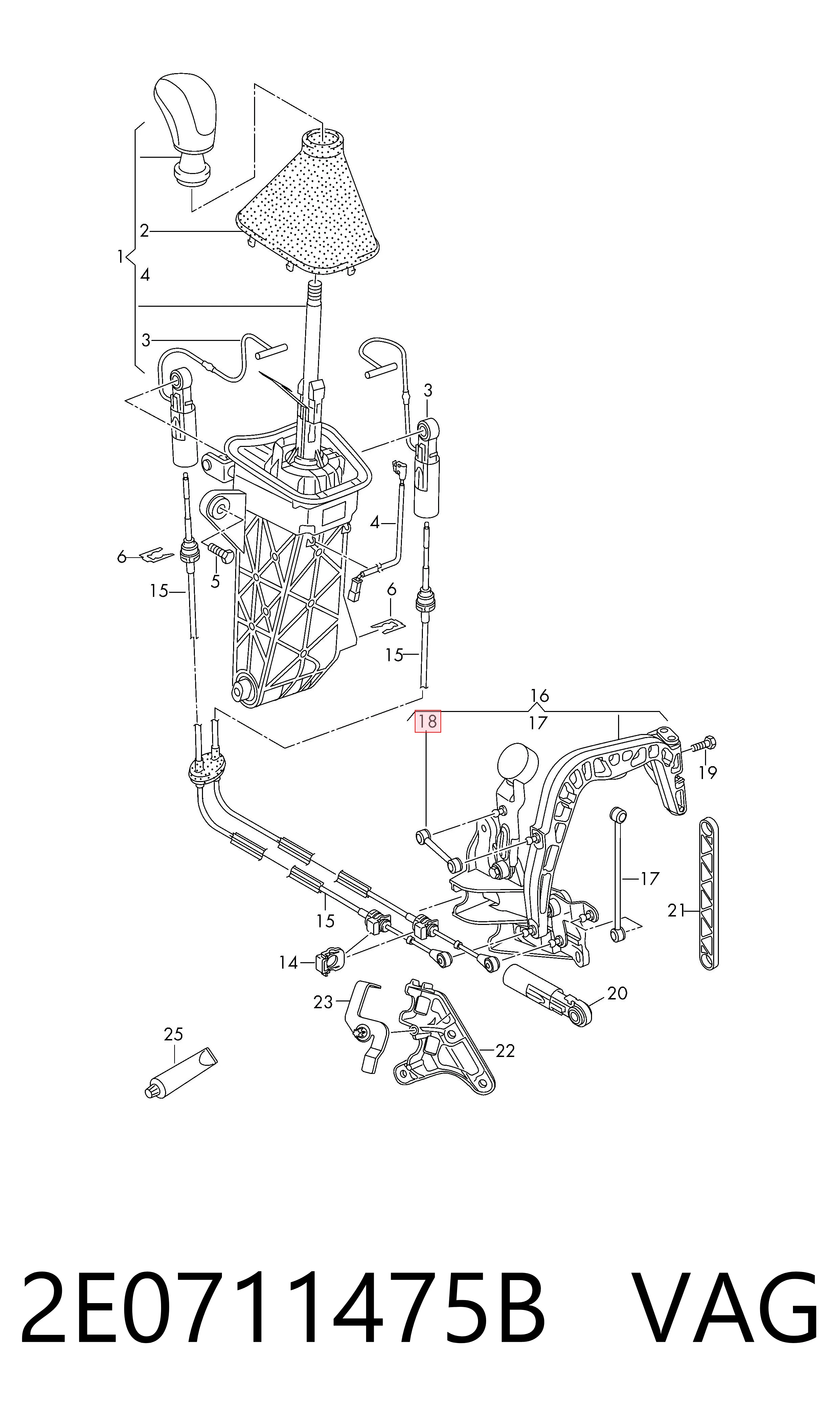 2E0711475B VAG Barra de selección de la transmisión automática/manual