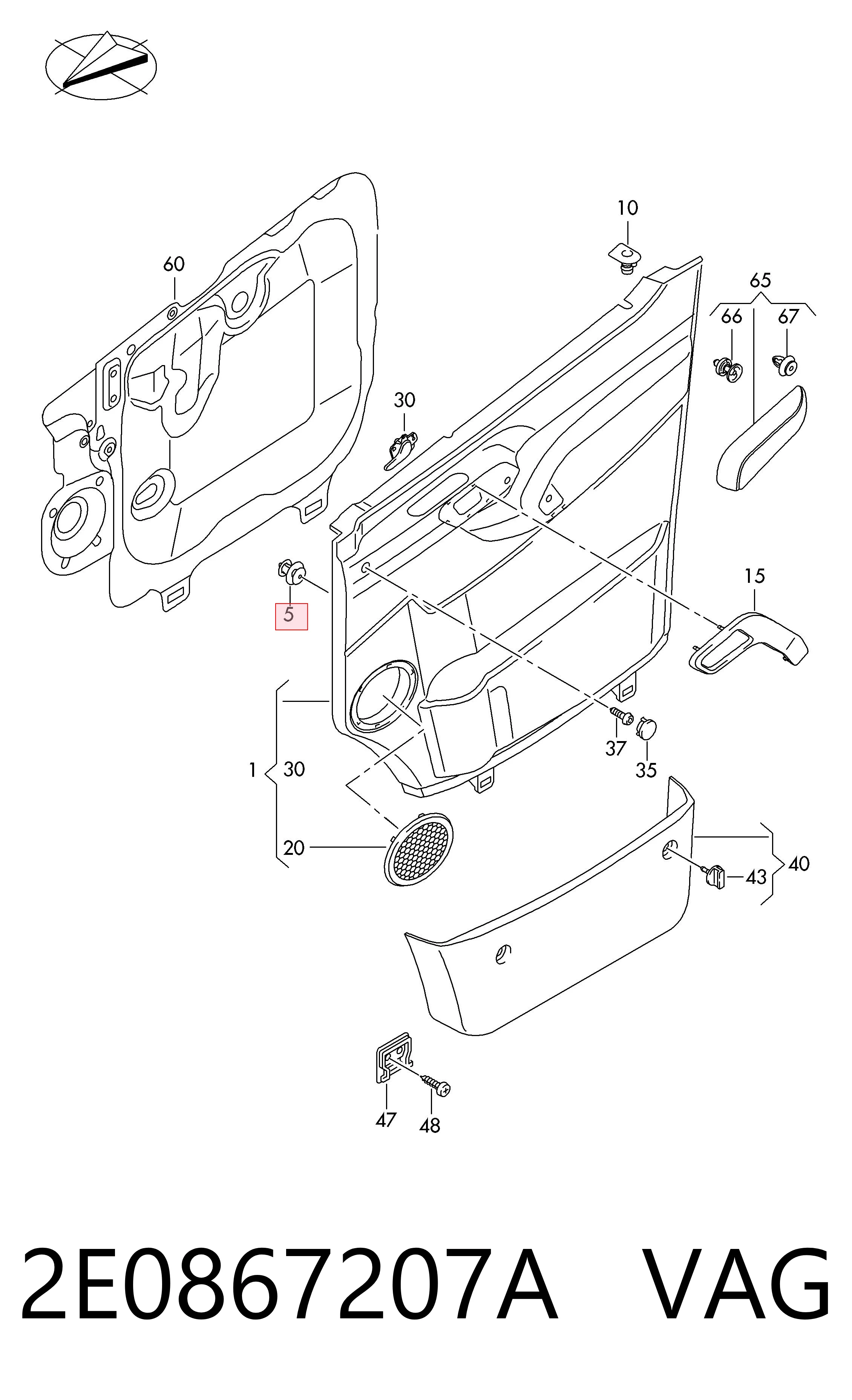 2E0867207A VAG Clips de fijación para panel de puerta