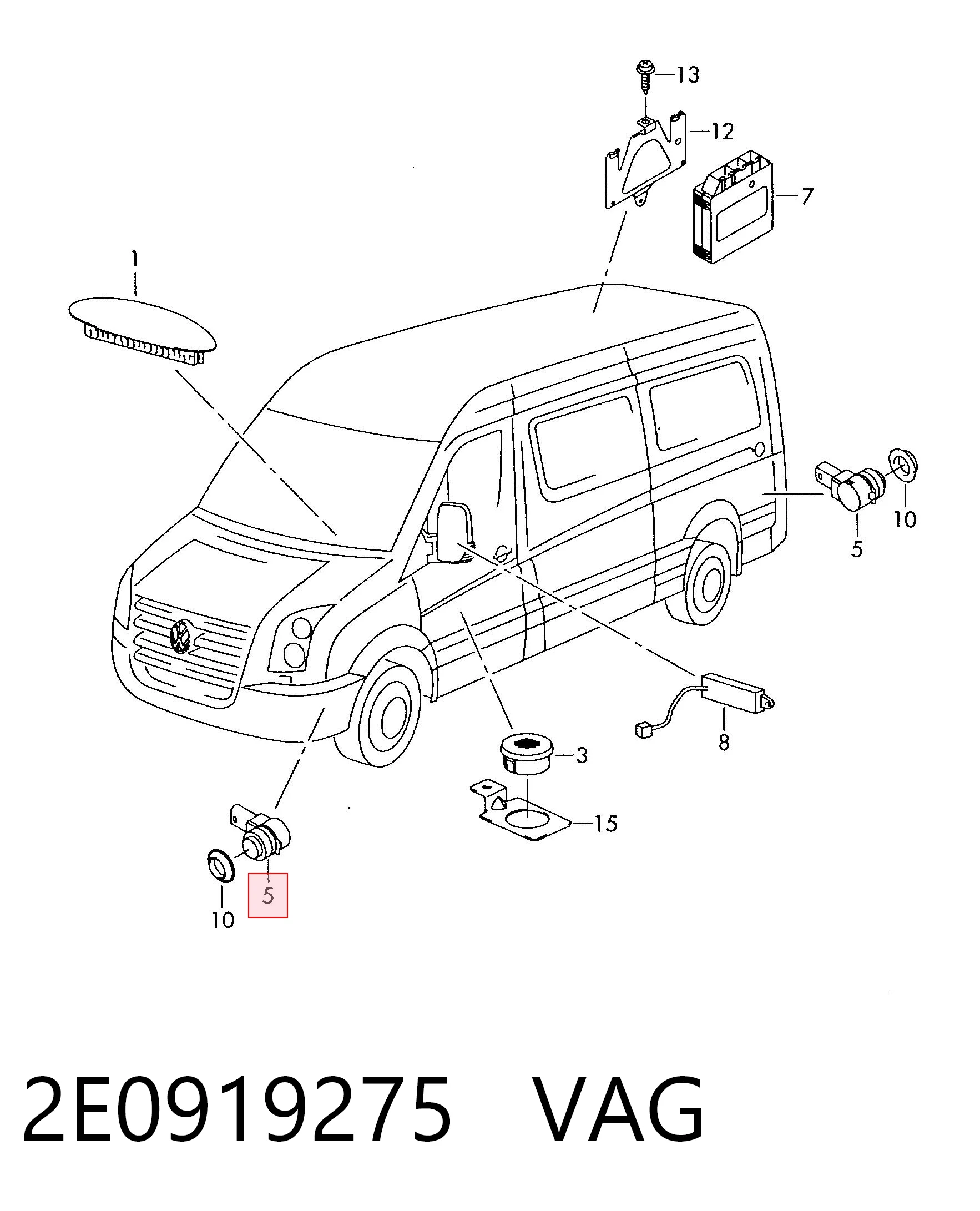 2E0919275 VAG Sensor lateral delantero/trasero de aparcamiento