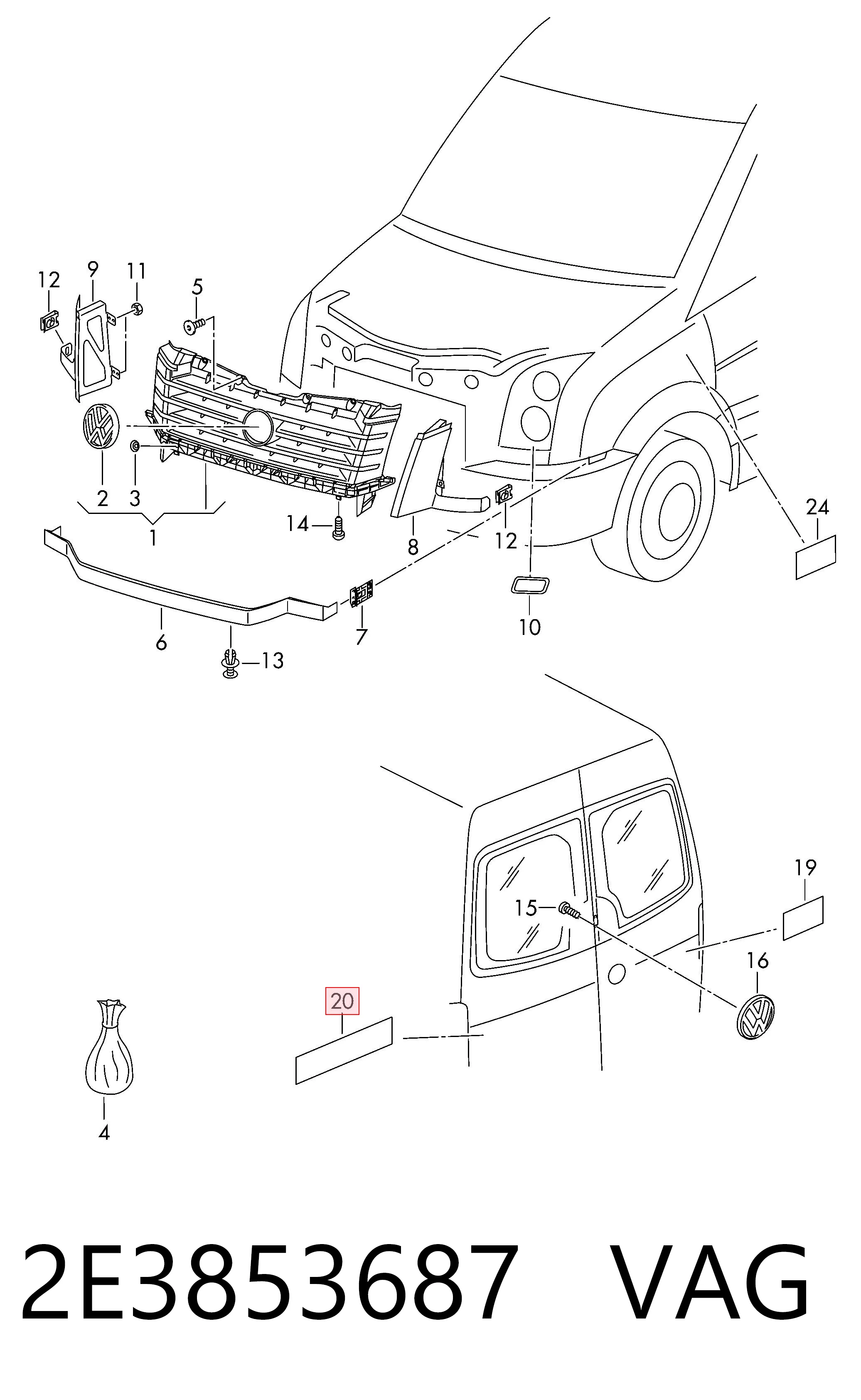 Logotipo de tapa de maletero para Volkswagen Crafter 30-50 2F, 2FC, 2FF, 2FG,2FL, 2FM