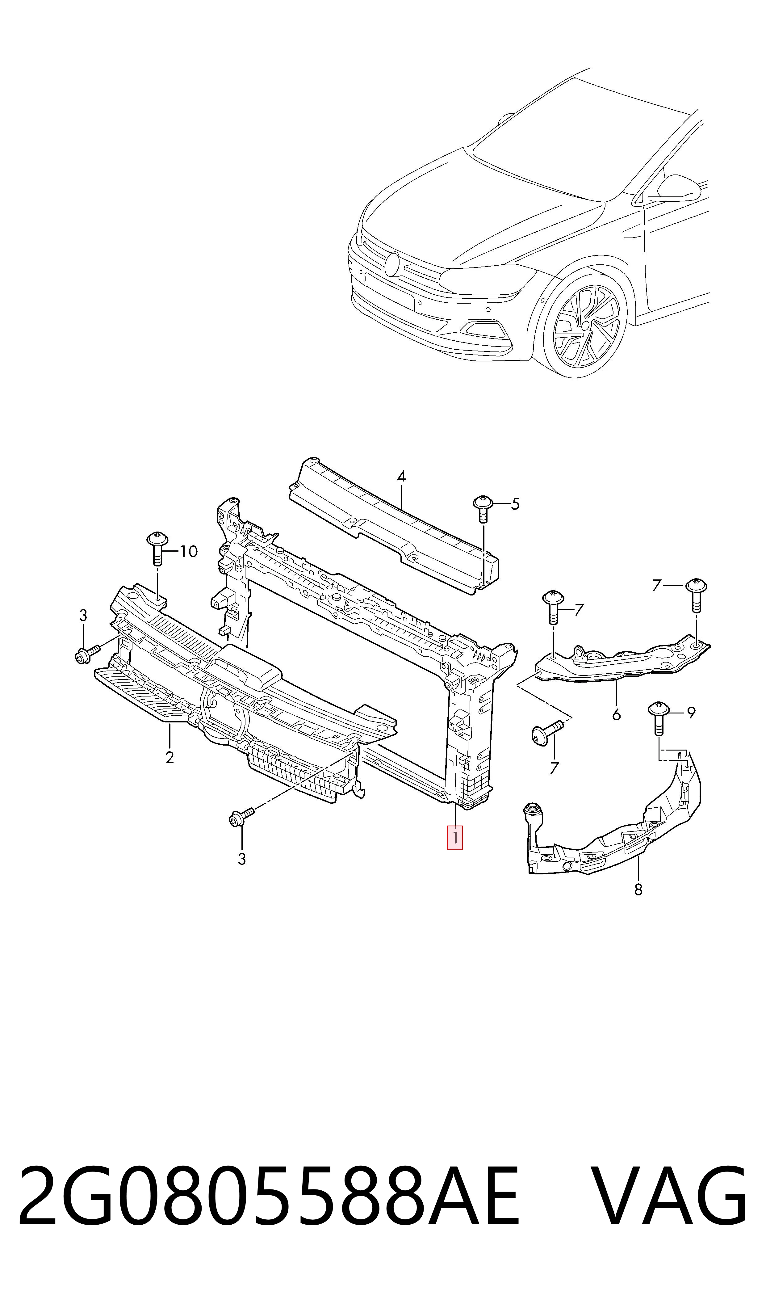 Panel de soporte del radiador y montaje de faros Volkswagen Polo VI hatchback (AW1, BZ1, AE1) (2017 - 2026) precio, desde 83,38 EUR