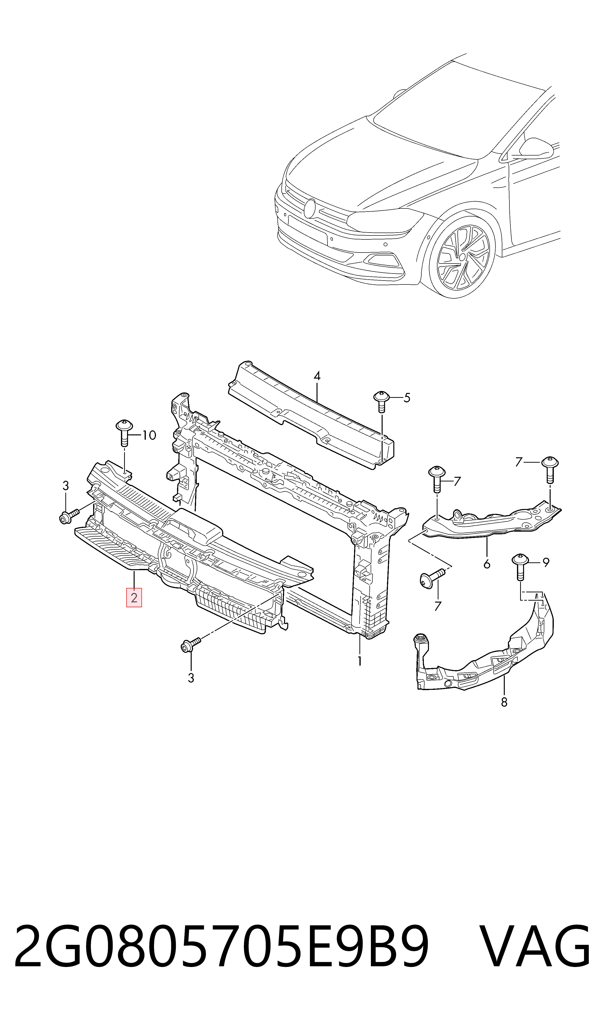 2G0805705E9B9 VAG Soporte de parrilla del radiador