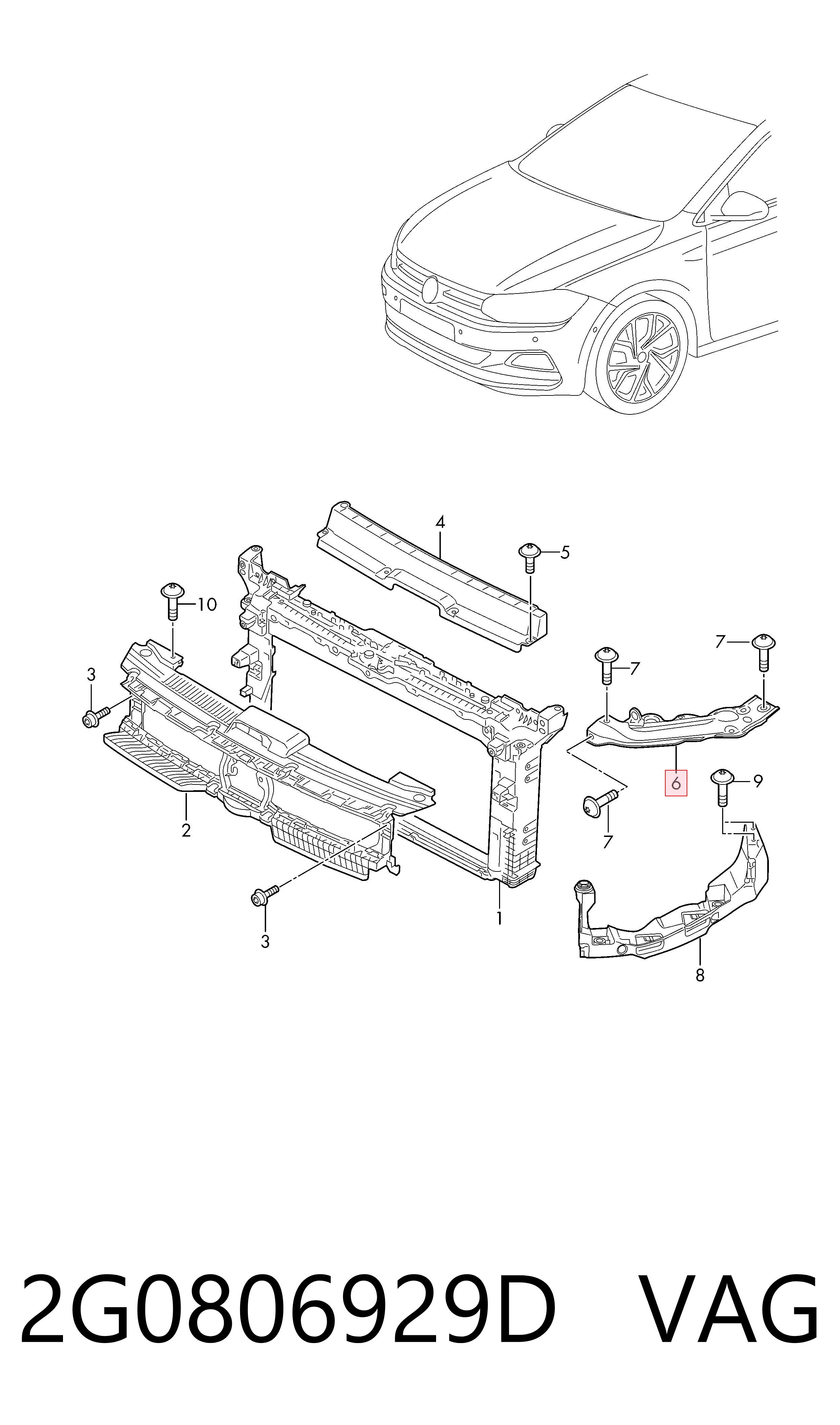 Soporte inferior del radiador (panel de montaje de faros) 2G0806929D VAG