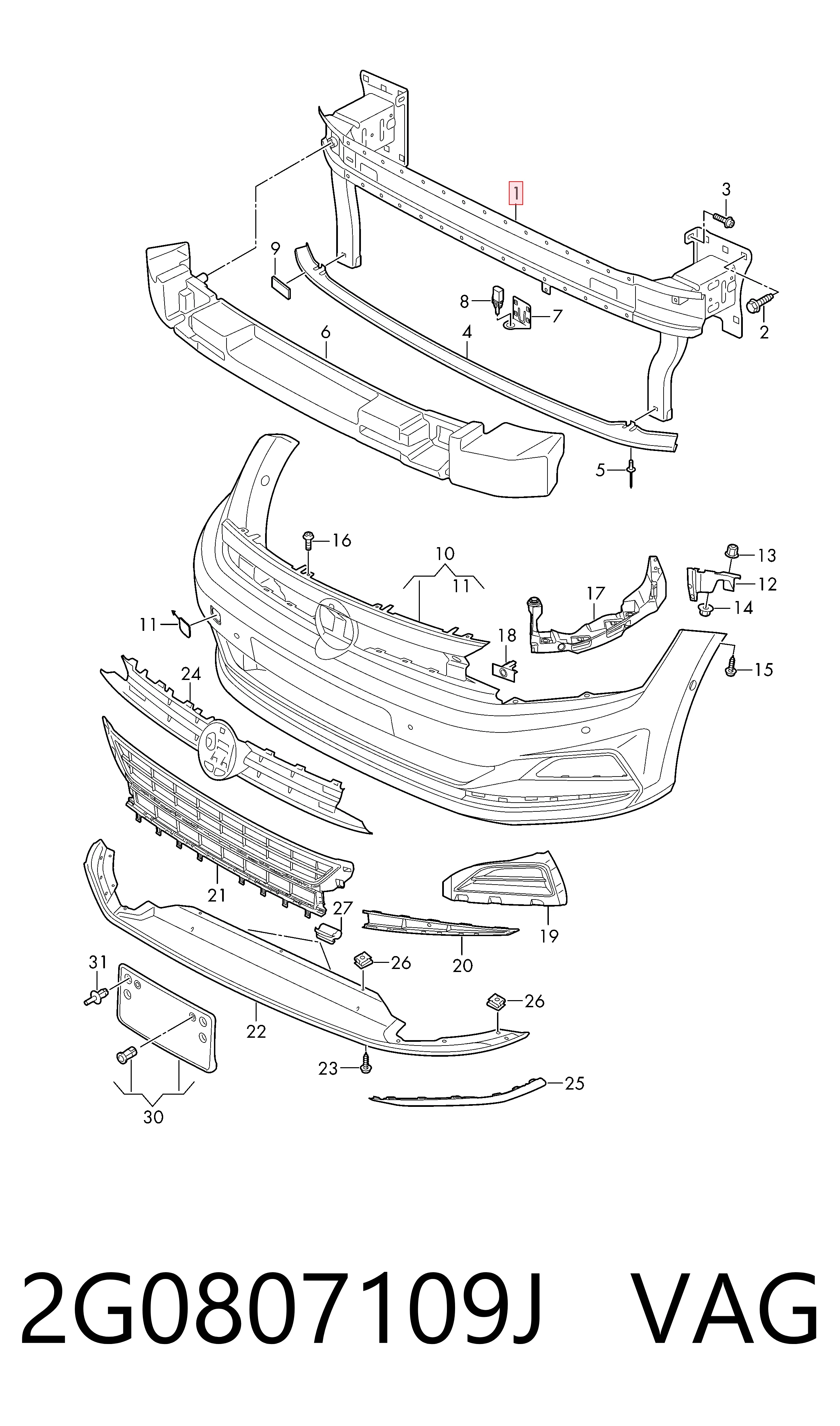 Refuerzo parachoque delantero para Volkswagen Polo VI AW1, BZ1, AE1