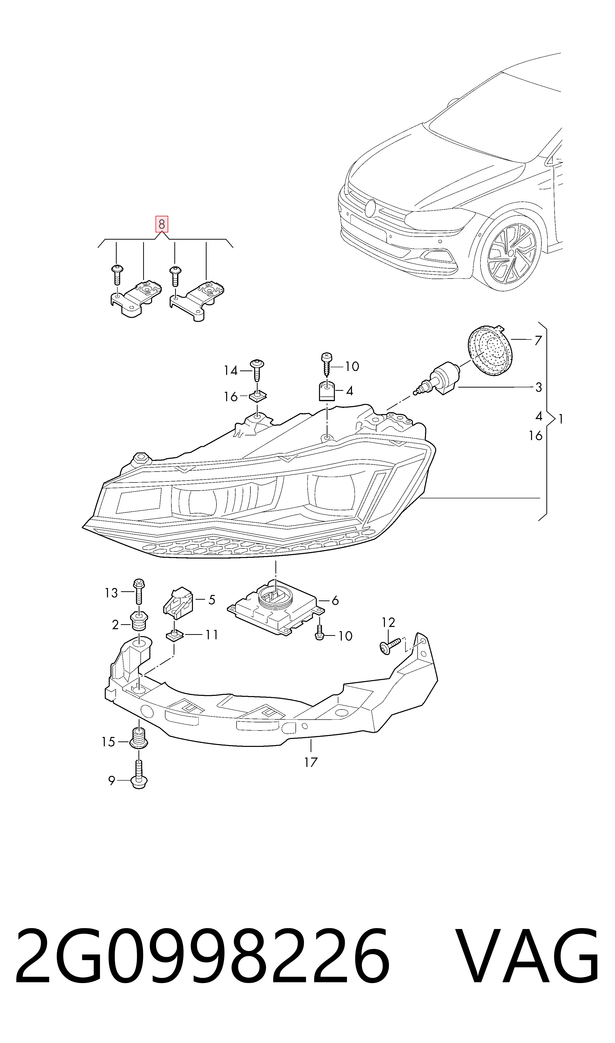 Comprar 2G0998226 VAG Soporte de fijación del faro delantero derecho