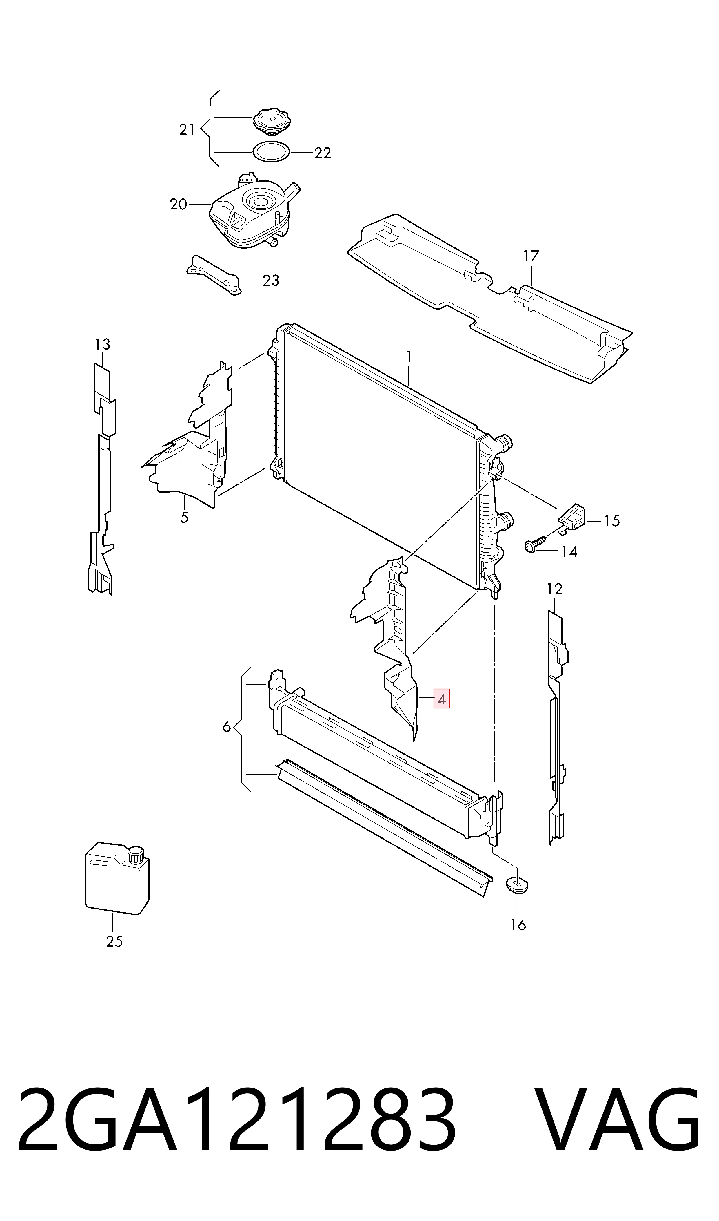 2GA121283 VAG Deflector de aire del radiador izquierdo