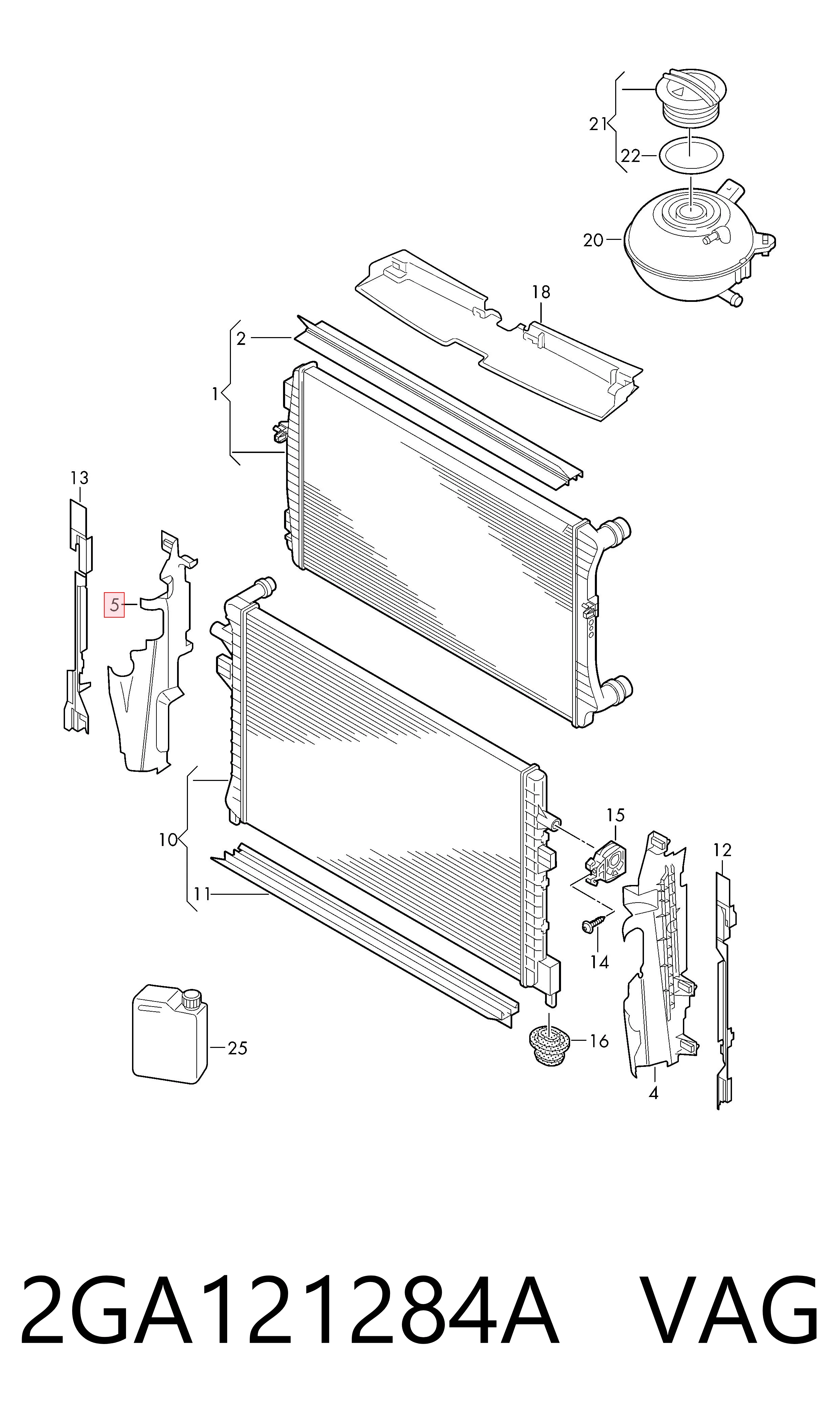 2GA121284A VAG Deflector de aire del radiador derecho