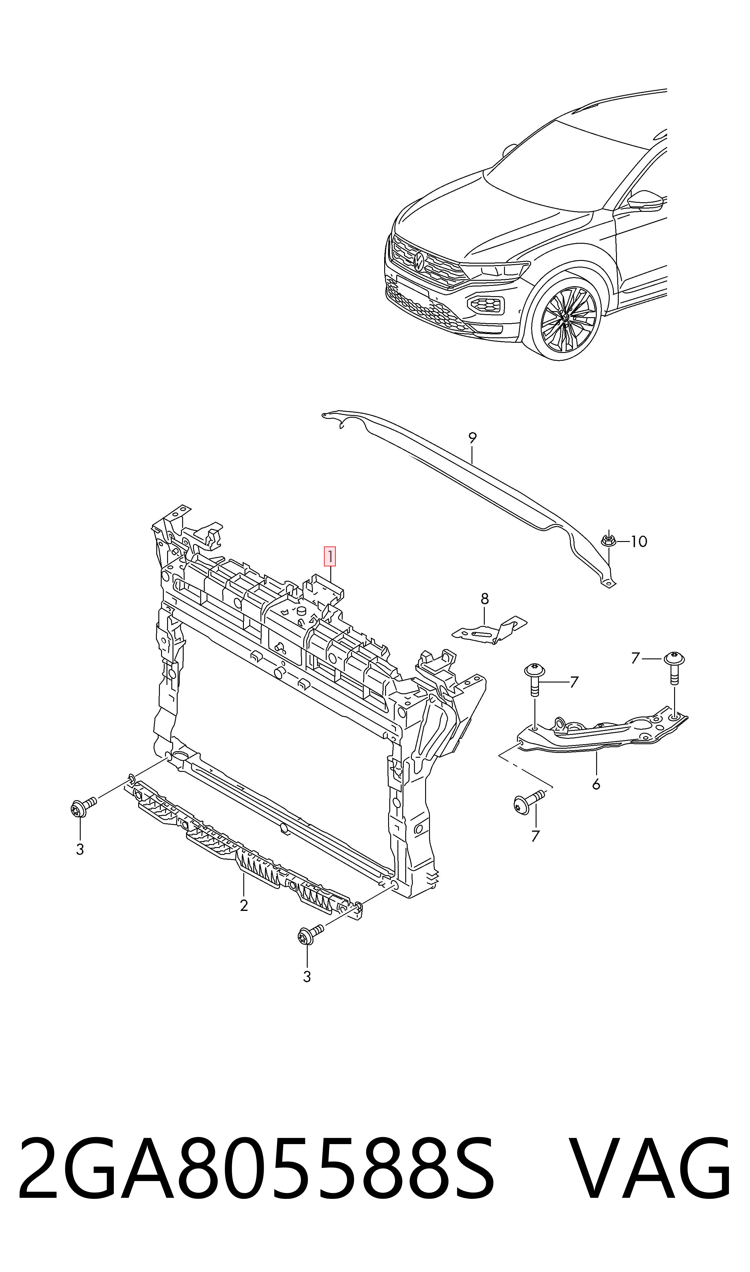 2GA805588S VAG Soporte de radiador completo (panel de montaje para foco)