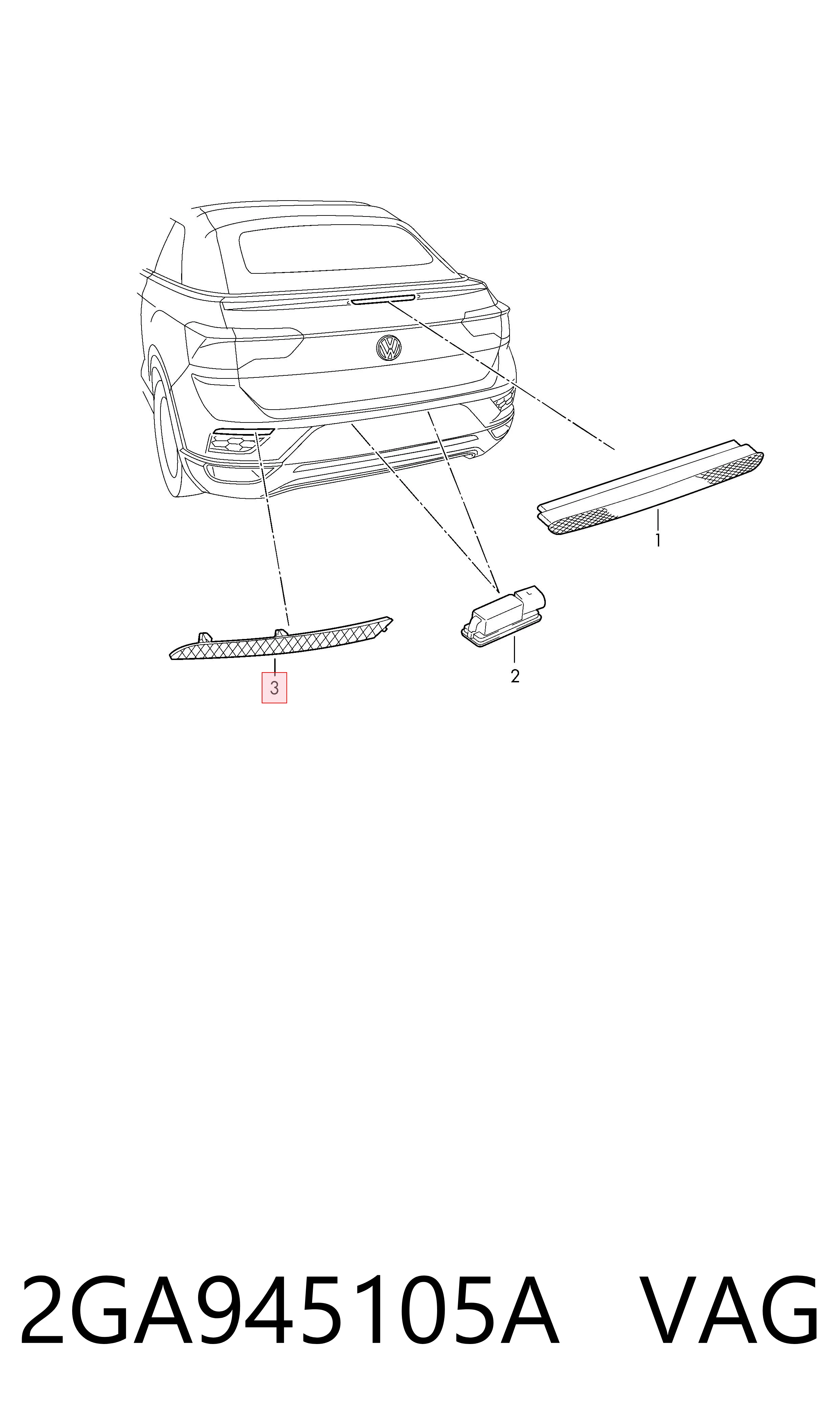 2GA945105A VAG Reflector, paragolpes trasero, izquierdo