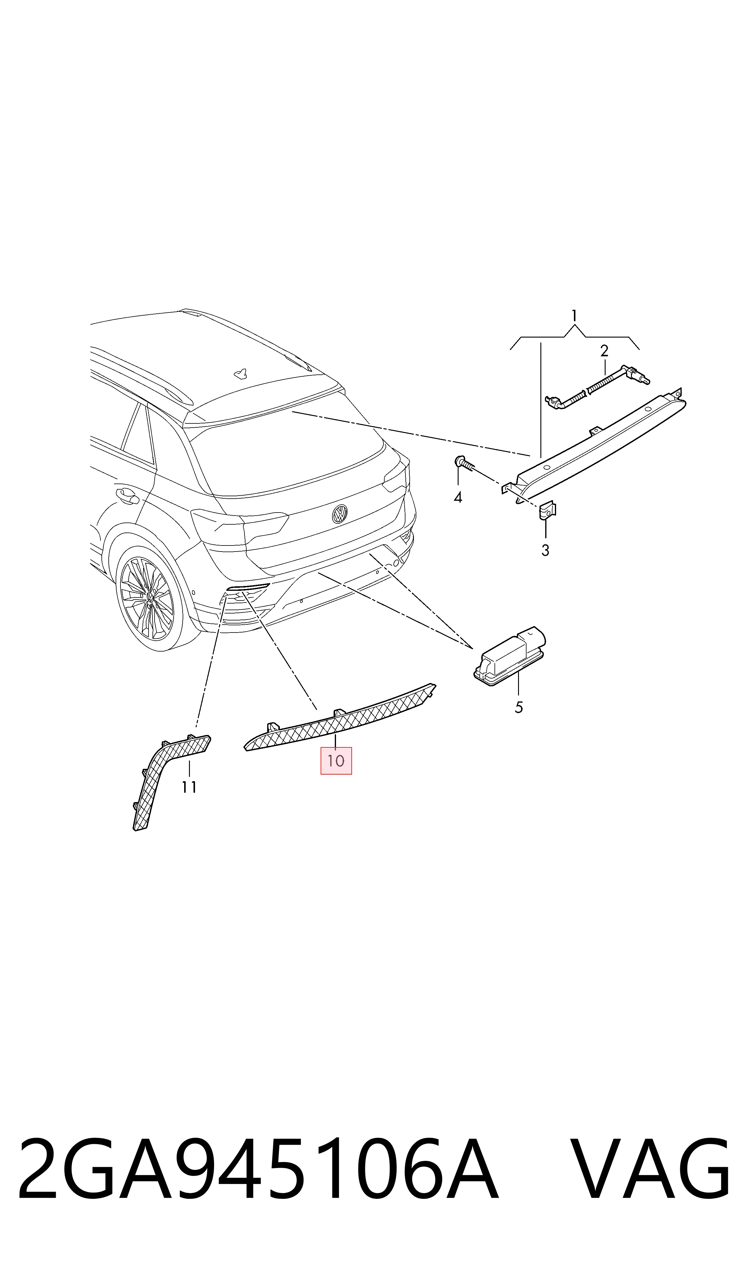 2GA945106A VAG Deflector parachoques trasero derecho