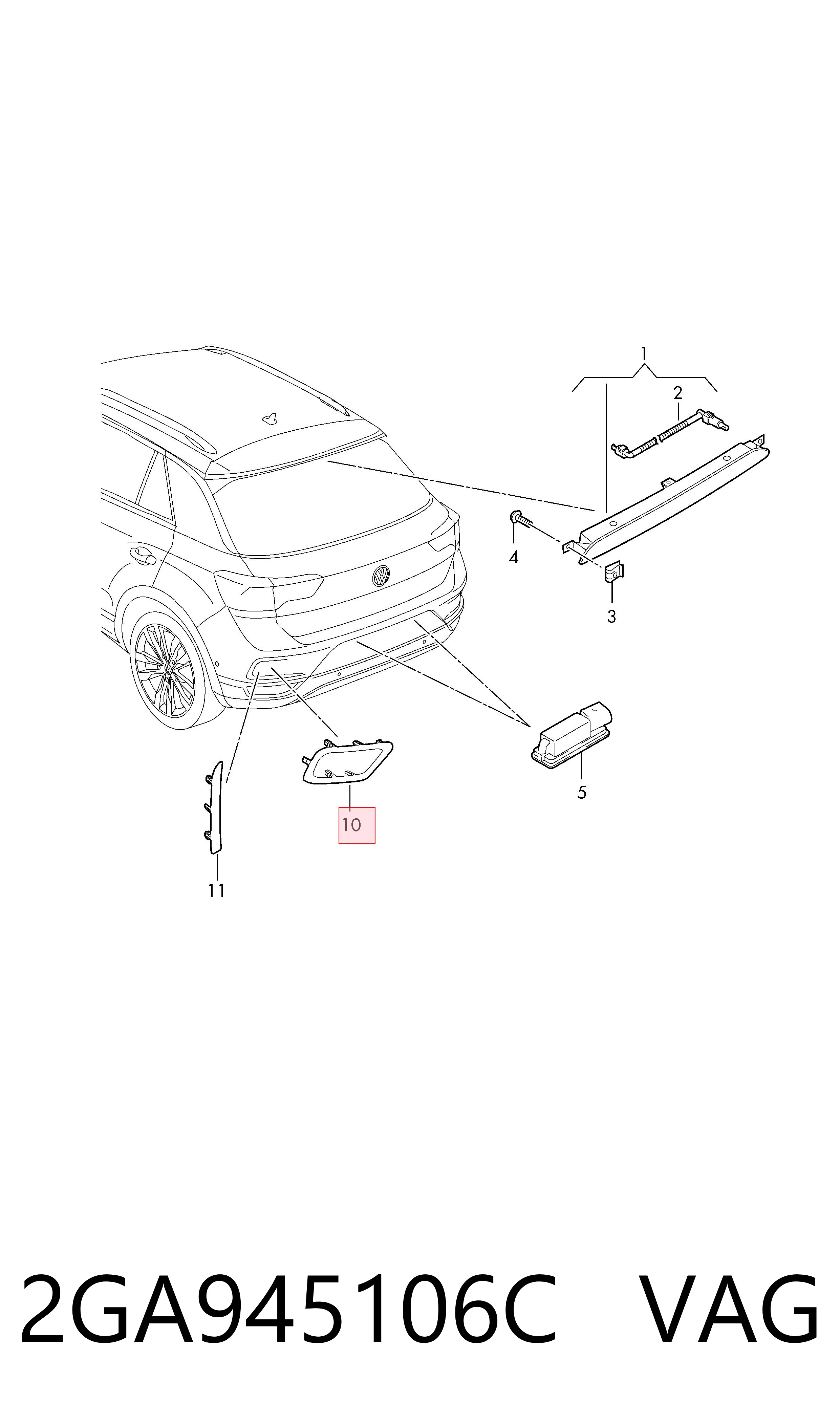 2GA945106C VAG Reflector, trasero, derecho