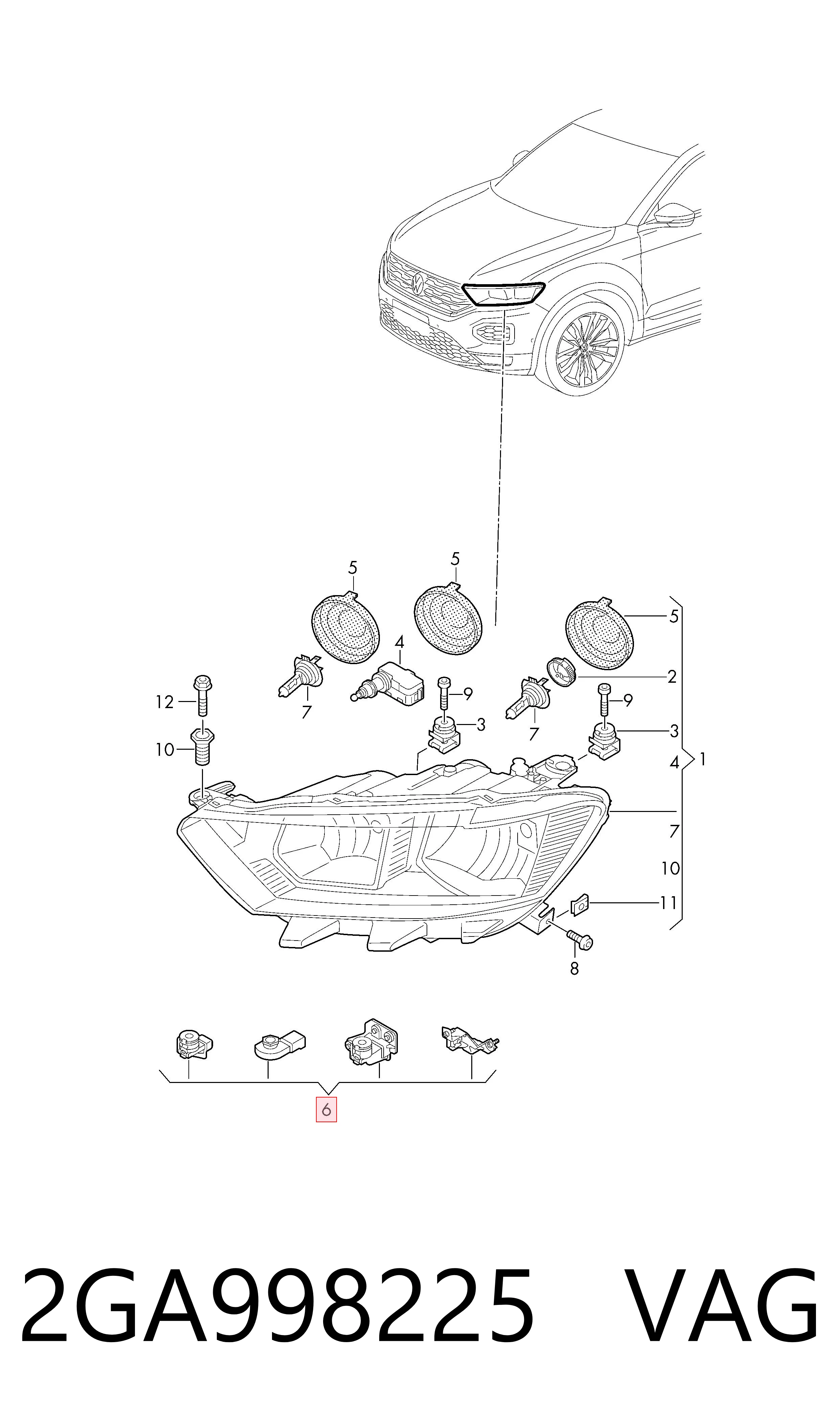 2GA998225 VAG Adaptador para montaje de faros delantero izquierdo