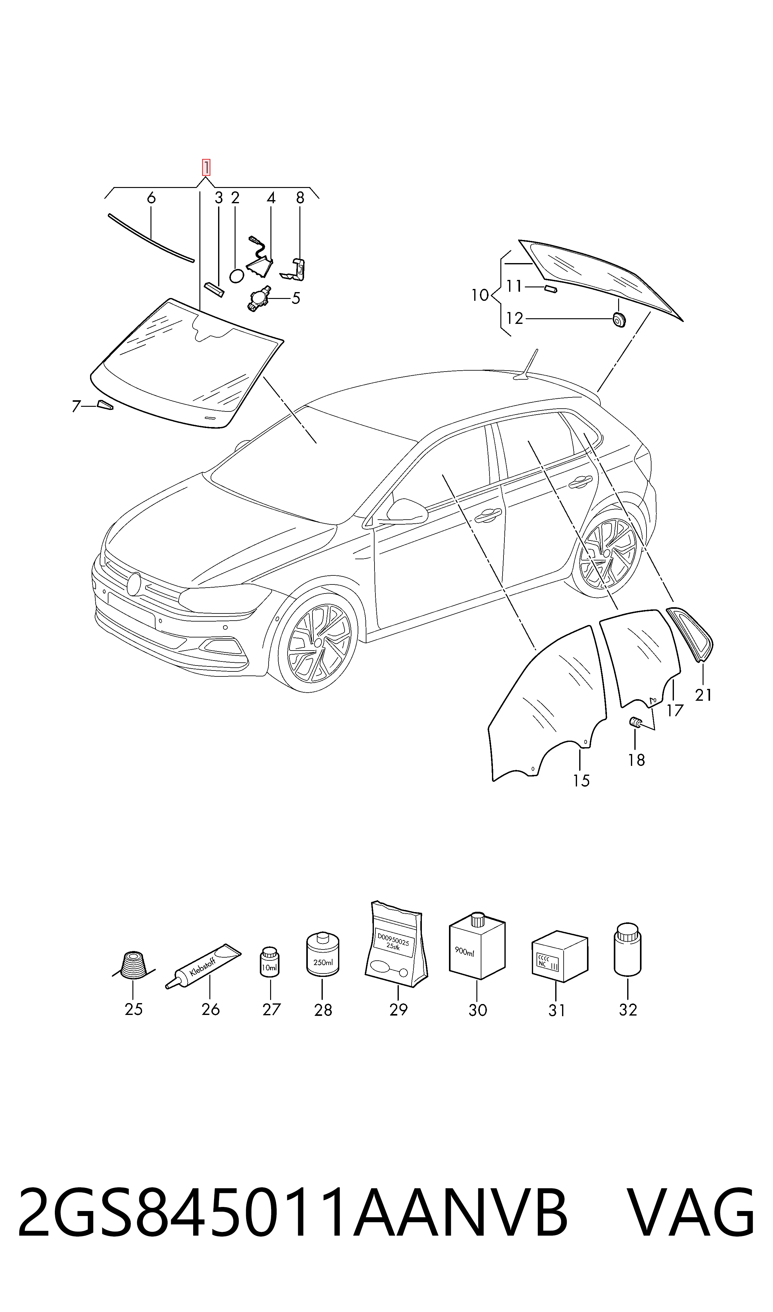 Parabrisas para Volkswagen Polo AW1, BZ1, AE1