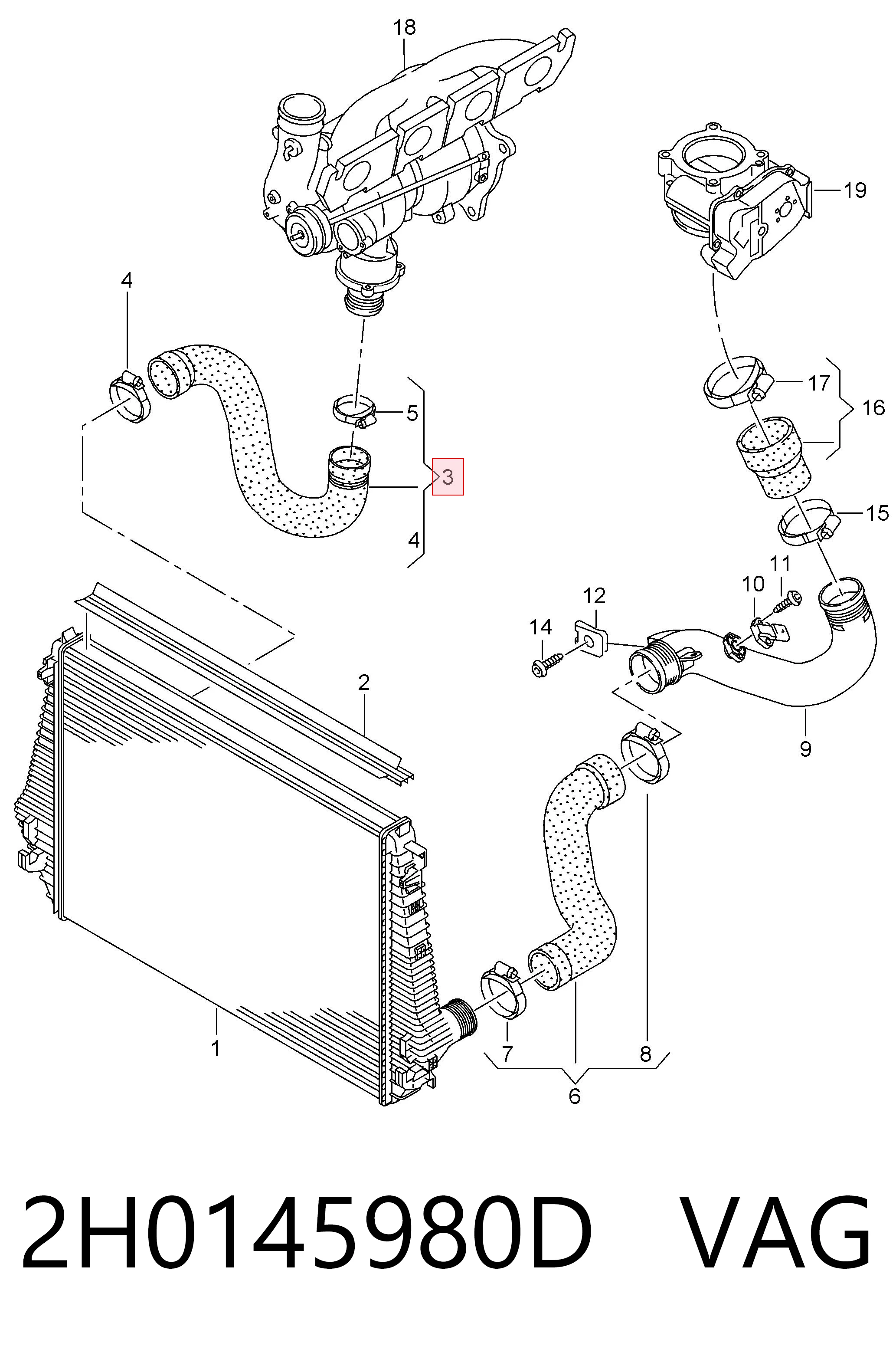Tubo intercooler 2H0145980D VAG
