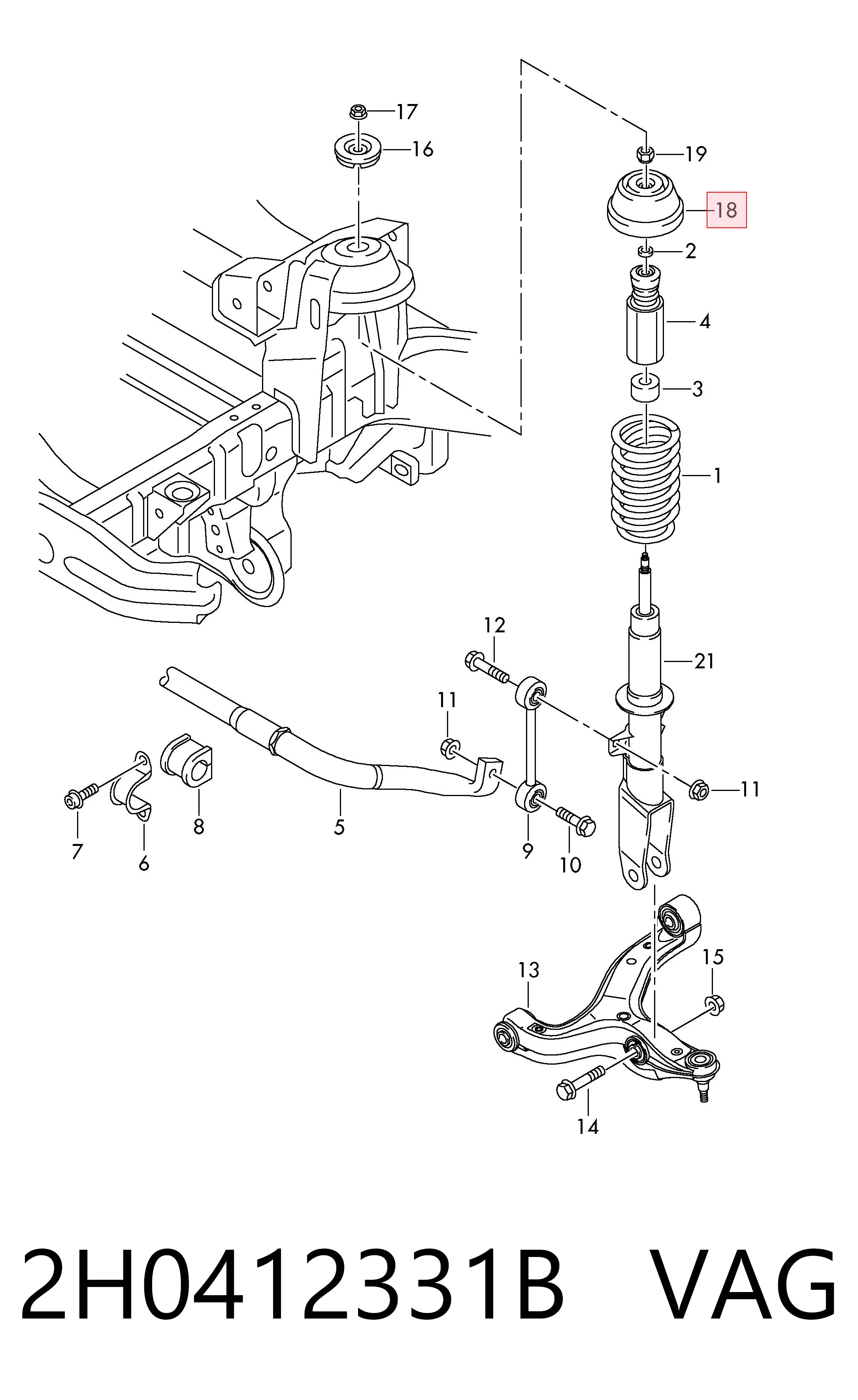 2H0412331B VAG Soporte del amortiguador delantero