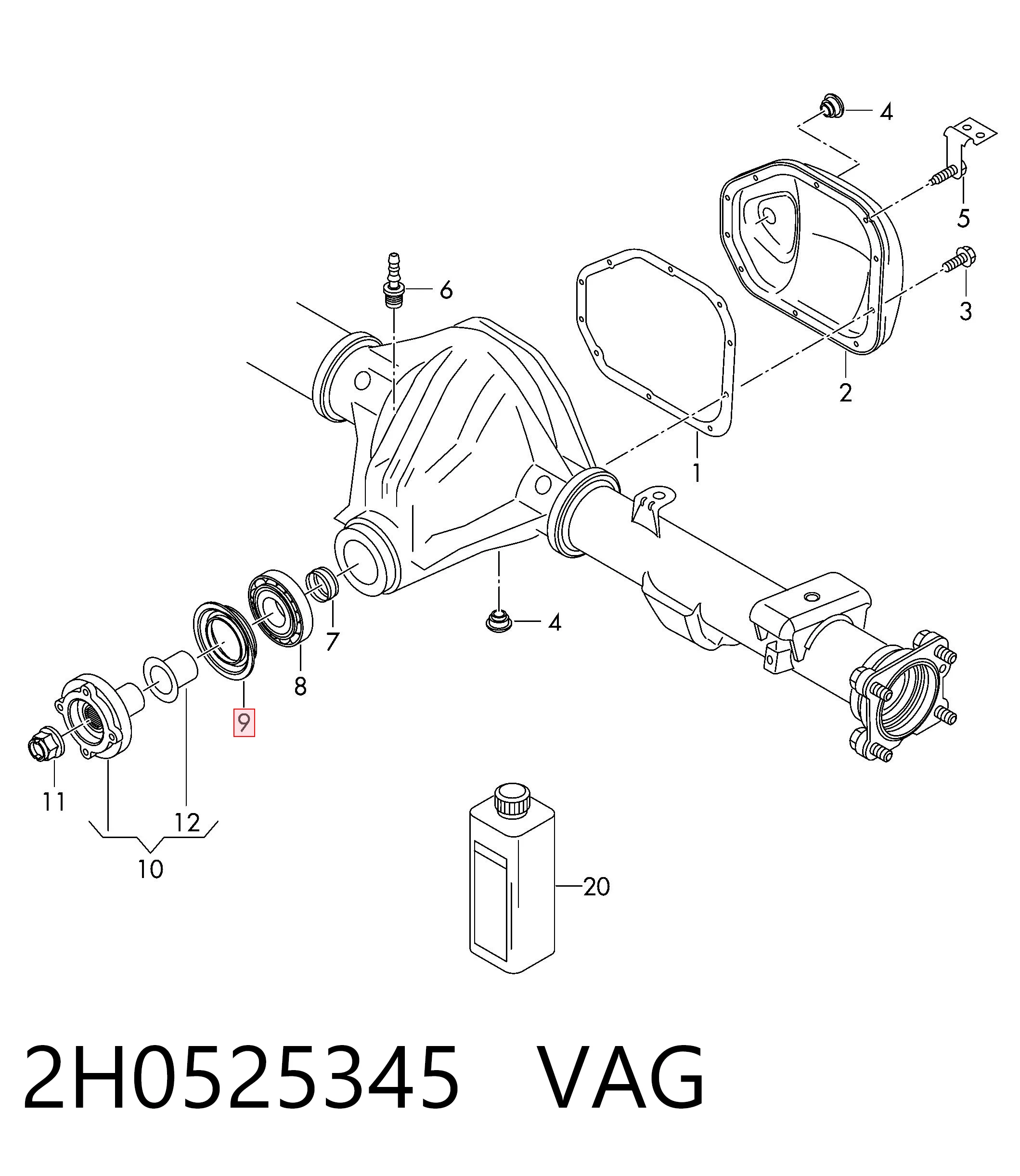 Comprar 2H0525345 VAG Retén del piñón del diferencial trasero