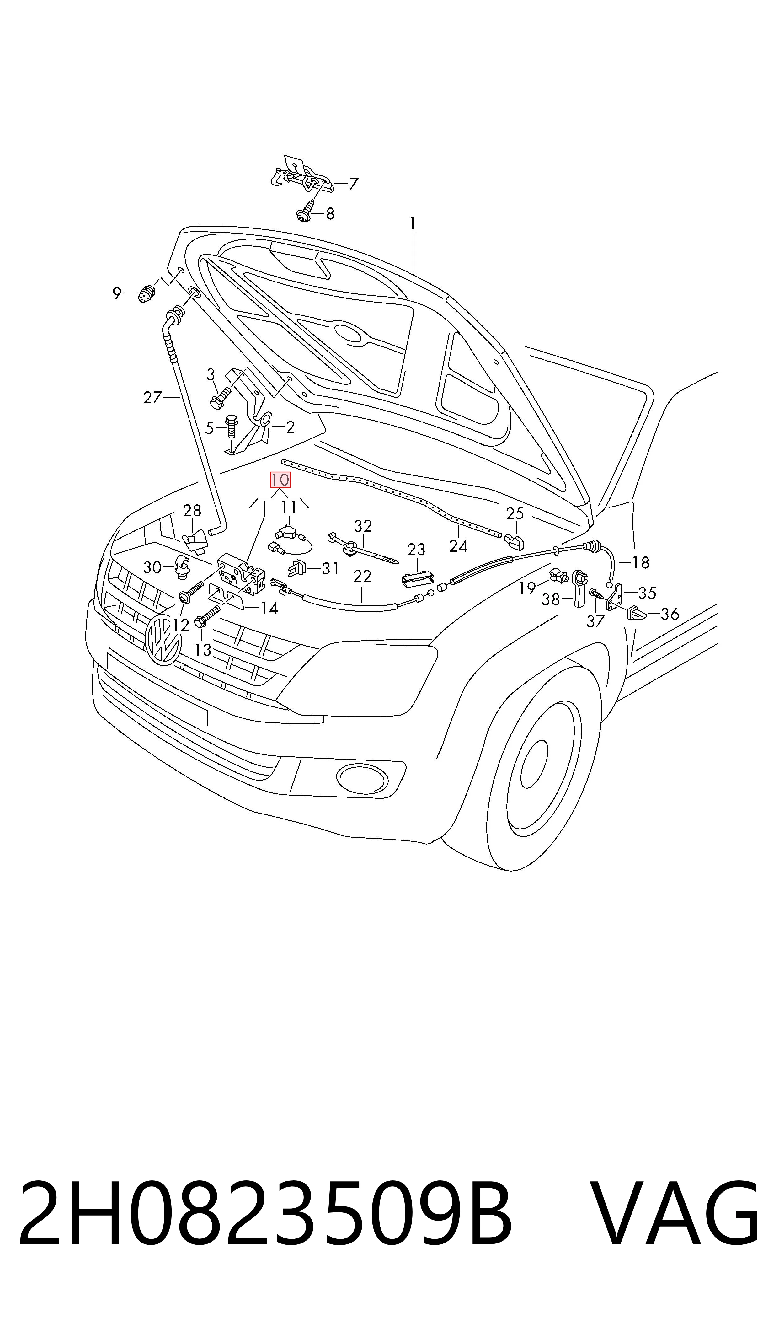 2H0823509B VAG Cerradura de Capot