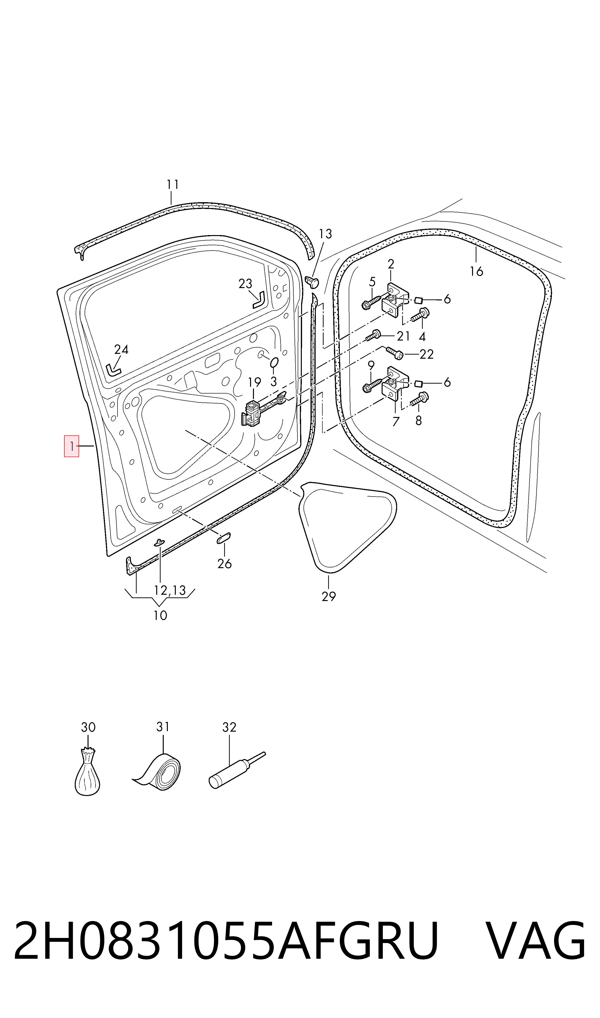 Puerta delantera izquierda para Volkswagen AMAROK 2HA, 2HB, S1B, S6B, S7A, S7B