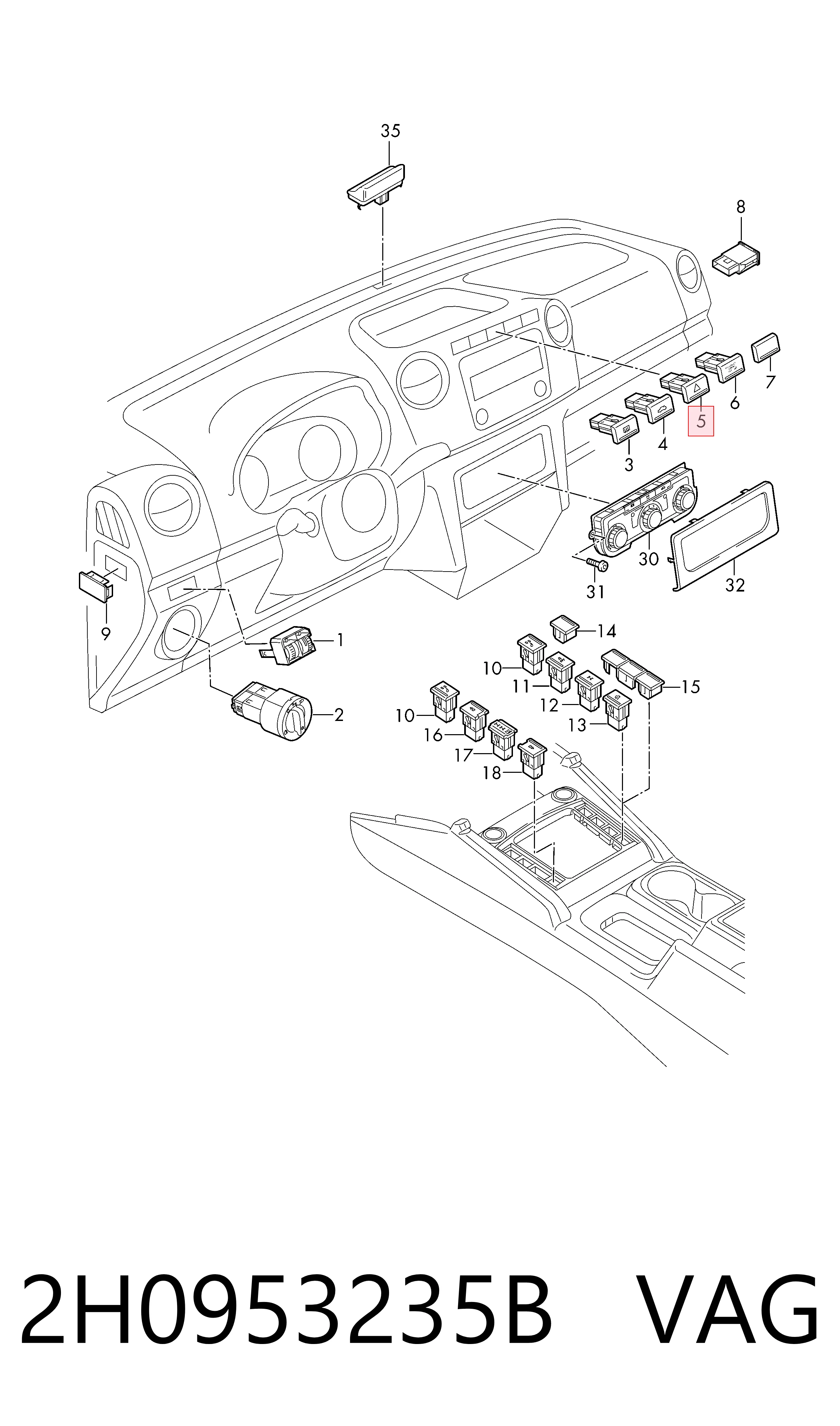 2H0953235B VAG Interruptor warning
